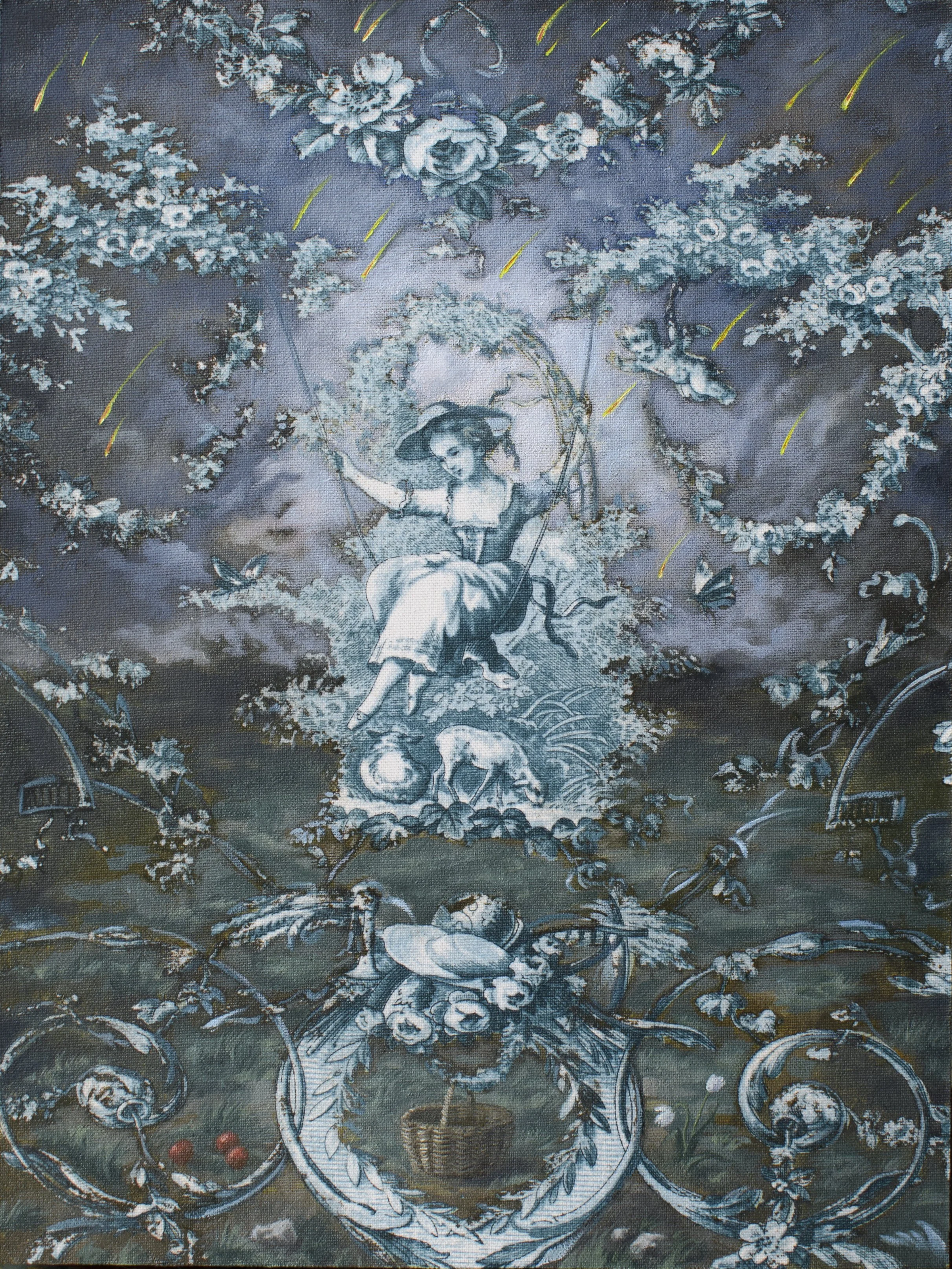 The Picnic  12 x 16 inches, oil on toile de Jouy mounted on panel, 2026 