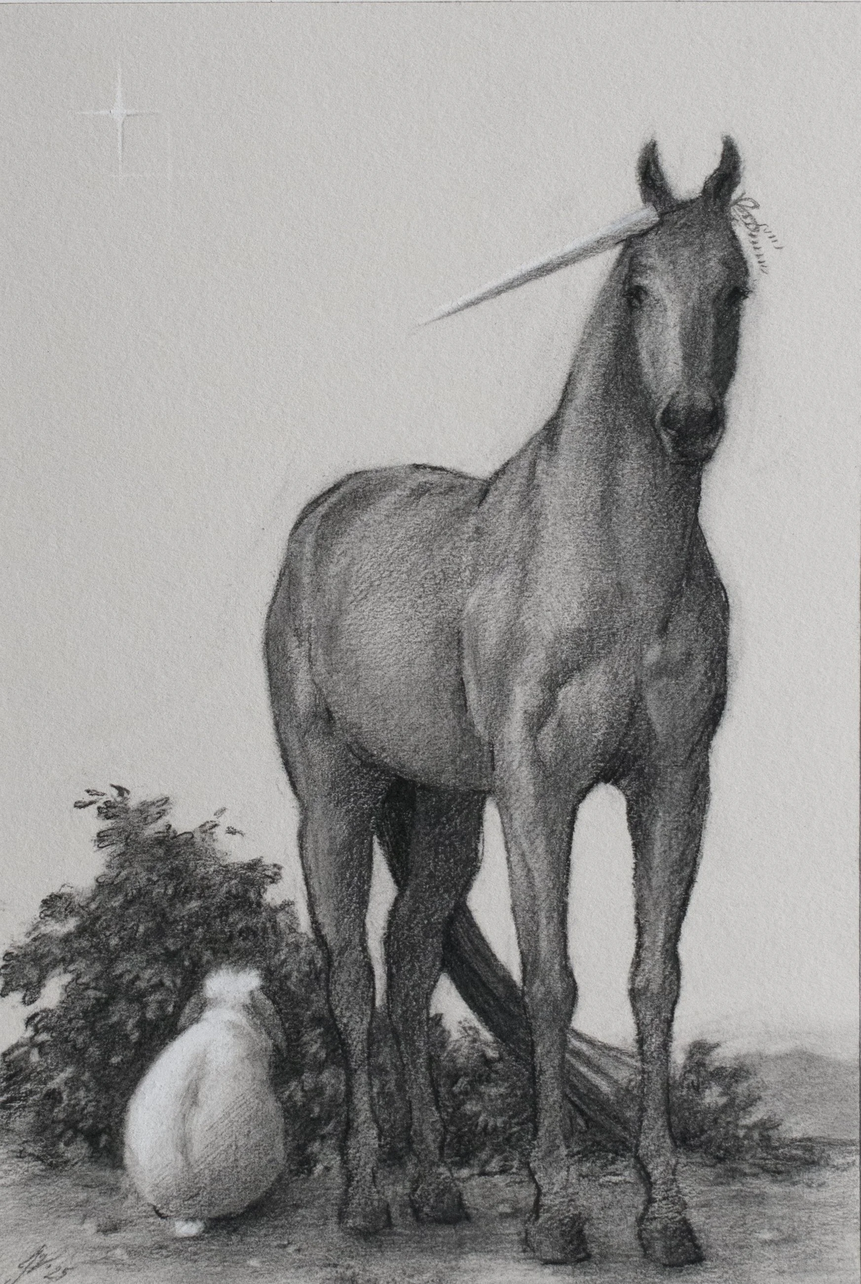 Role Model  6.25 x 9.25 inches, charcoal, graphite, and white chalk on paper, 2025 