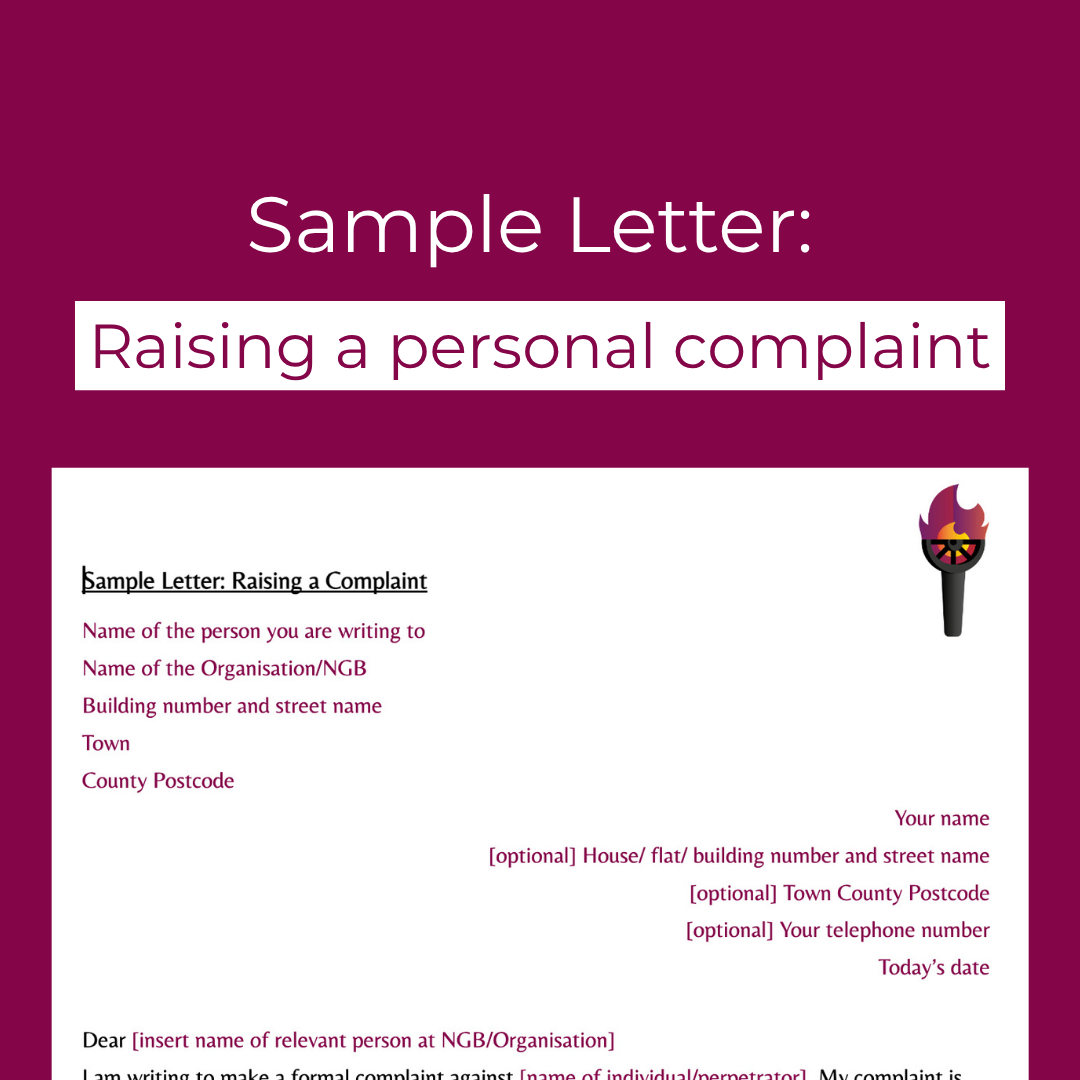 Sample Letter: Raising a personal complaint [NGB/Org]