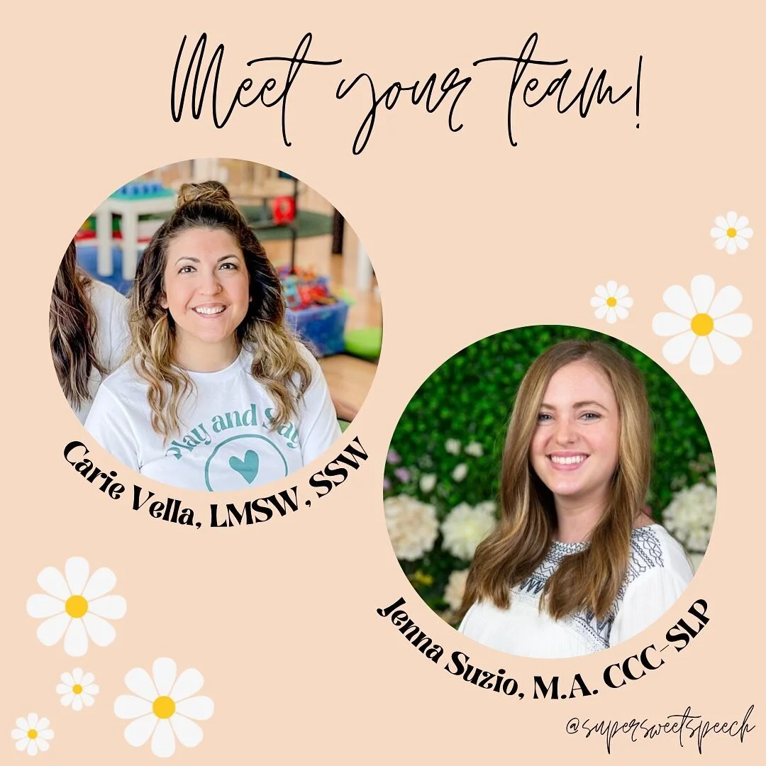 MEET THE TEAM! 🌼 Carie and Jenna will be our therapists at tomorrow&rsquo;s Play and Say session at @stemville! 
.
.

Carie Vella, LMSW, SSW is a licensed clinical social worker with a school social work endorsement. Carie received her Bachelor of S
