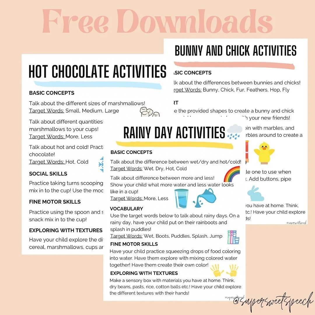 Can&rsquo;t join us for one of our classes? 🥹 Check out our FREE activity downloads for each themed session! These are easy to do, hands on activities for home! 🤚🏽 Visit the &ldquo;Free Downloads&rdquo; section on speechissupersweet.com and start 
