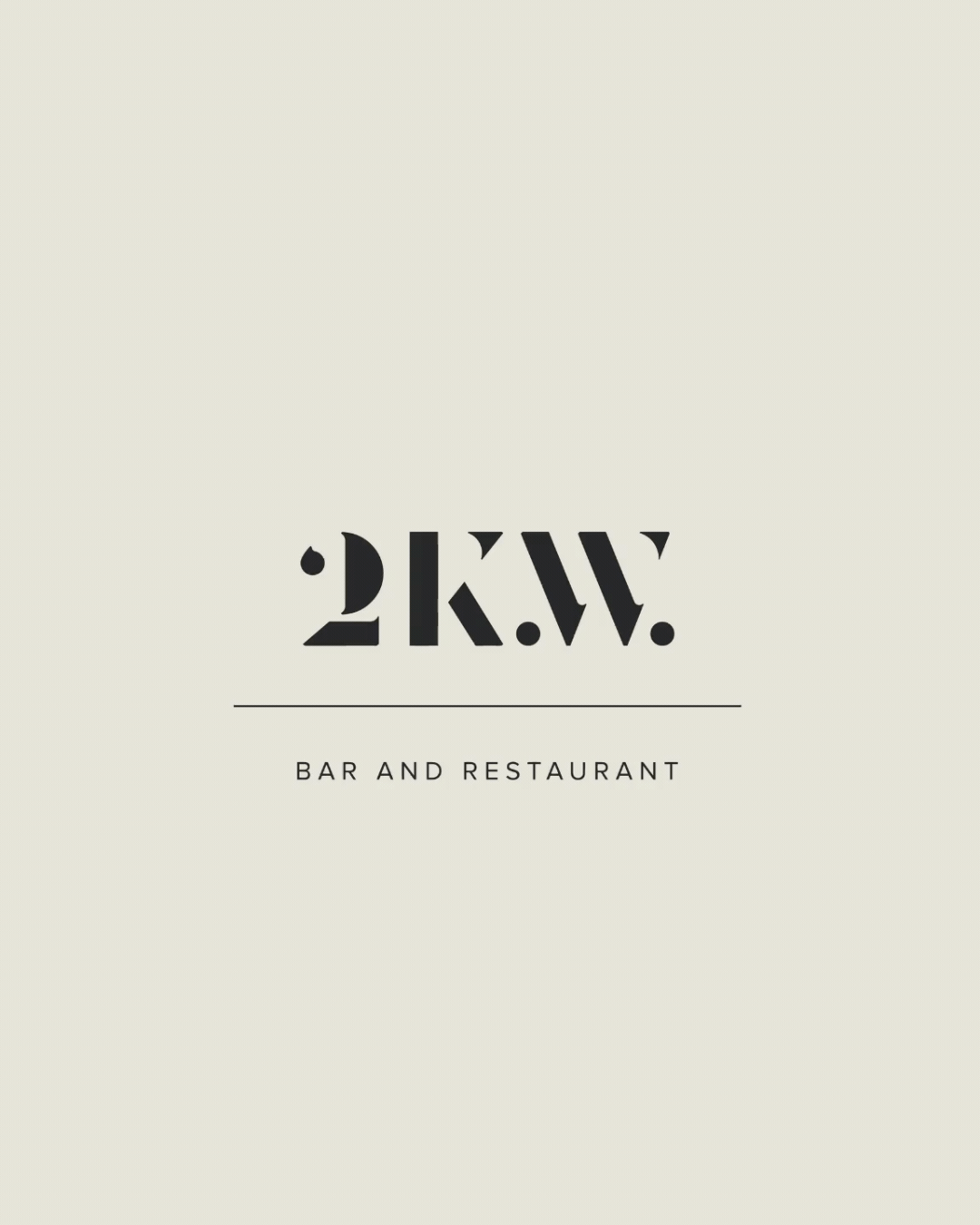 Logo for 2kw bar and restaurant on a light background.