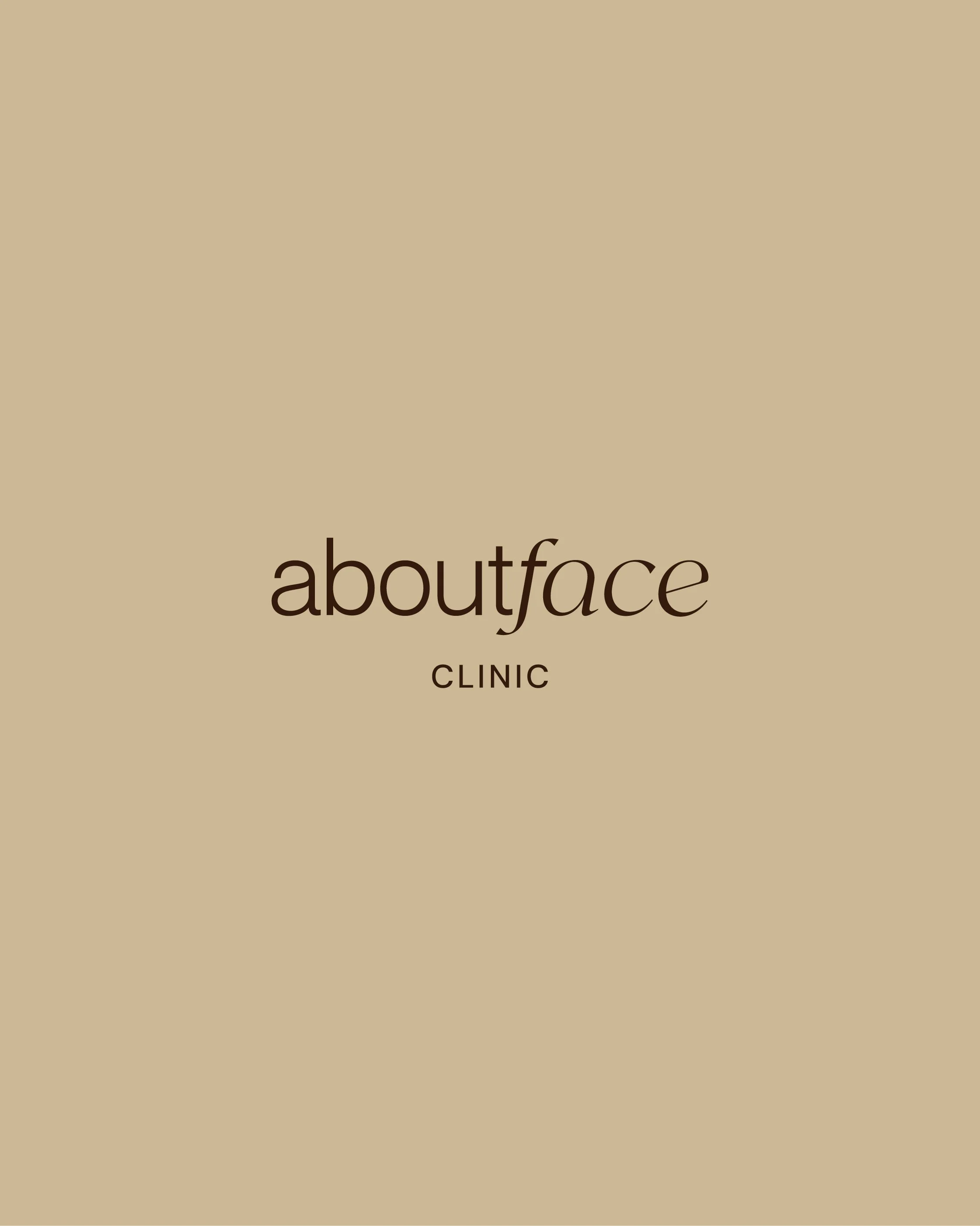 Cover image for aboutface Clinic featuring a beige background with the text 'aboutface Clinic' in large, dark brown letters.