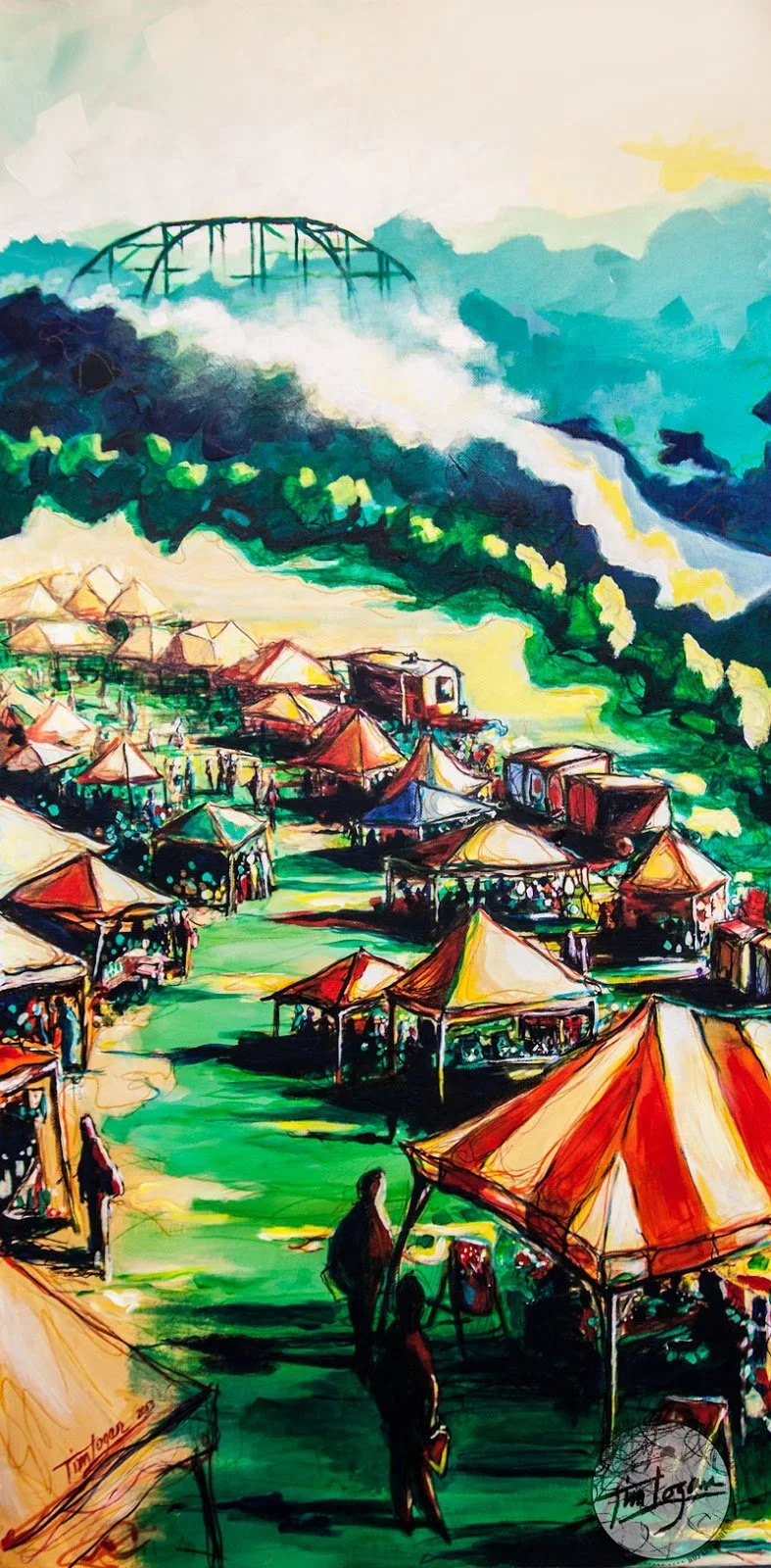 "Crafty Business" – a tribute to our NWA craft fairs. This painting was used for the areawide craft fair brochure in 2019. – Commission