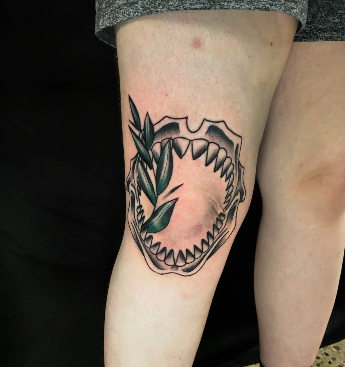 More tattoos from Friday the hurteenth. Got to make this fun sharks jaw for a new friend of mine! I love tattooing shark jaws they remind me of home. I&rsquo;ve got a bunch of July and August openings don&rsquo;t wait too long to snag a spot! You can