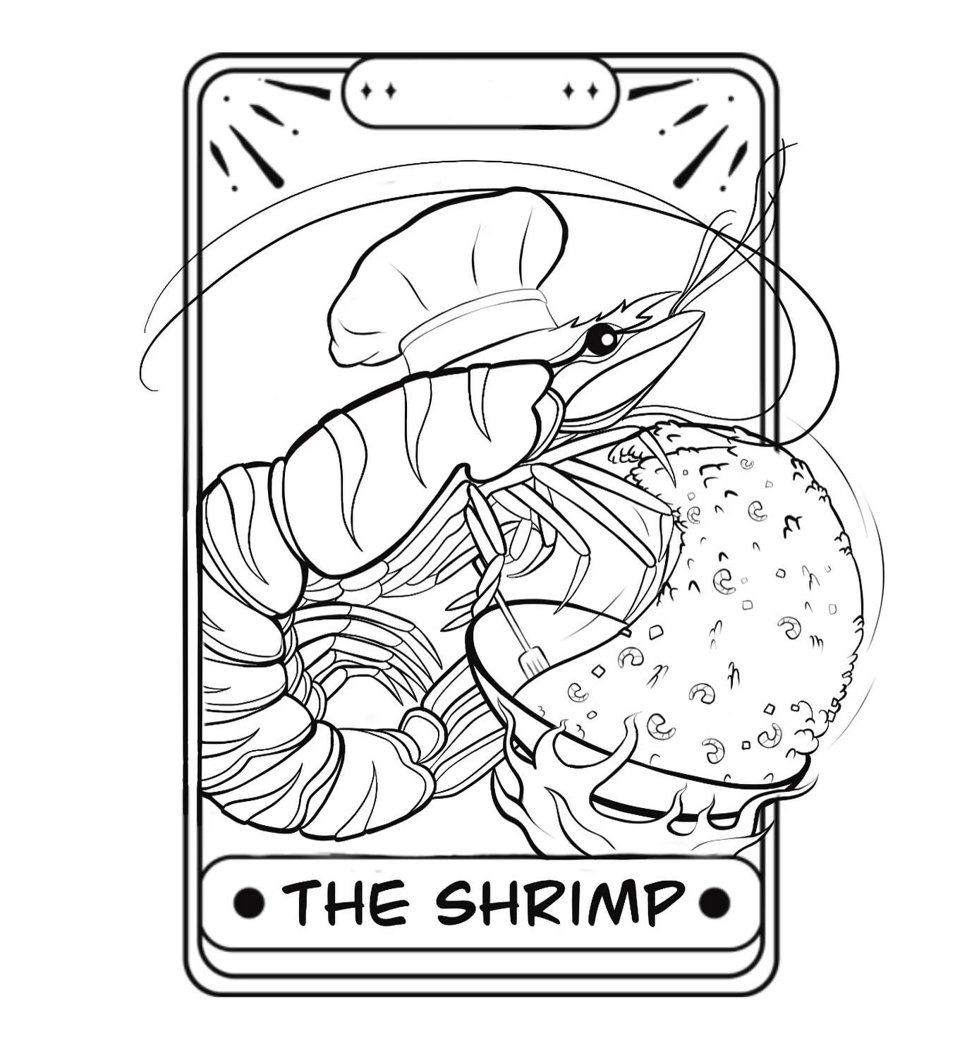 What do you do when you&rsquo;re sick at home? Create unhinged tattoo flash! Are you telling me a shrimp fried this rice!? 🦐 🍤 🍚 Debating creating a set of unhinged tarot, any ideas on what&rsquo;s next? 🤔 
.
.
.
.
.
#shrimp #shrimpfriedrice #ash