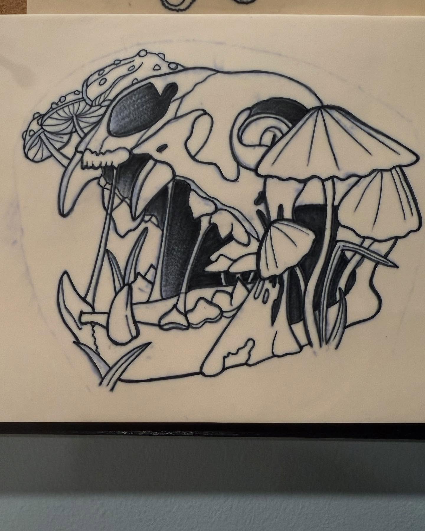 More fake skin practice! This time taking a crack at a piece for @garbagepepper. Can&rsquo;t wait to do this someday! Until then, more practice! 💀🍄#tattooapprentice #tattoopractice #fakeskin