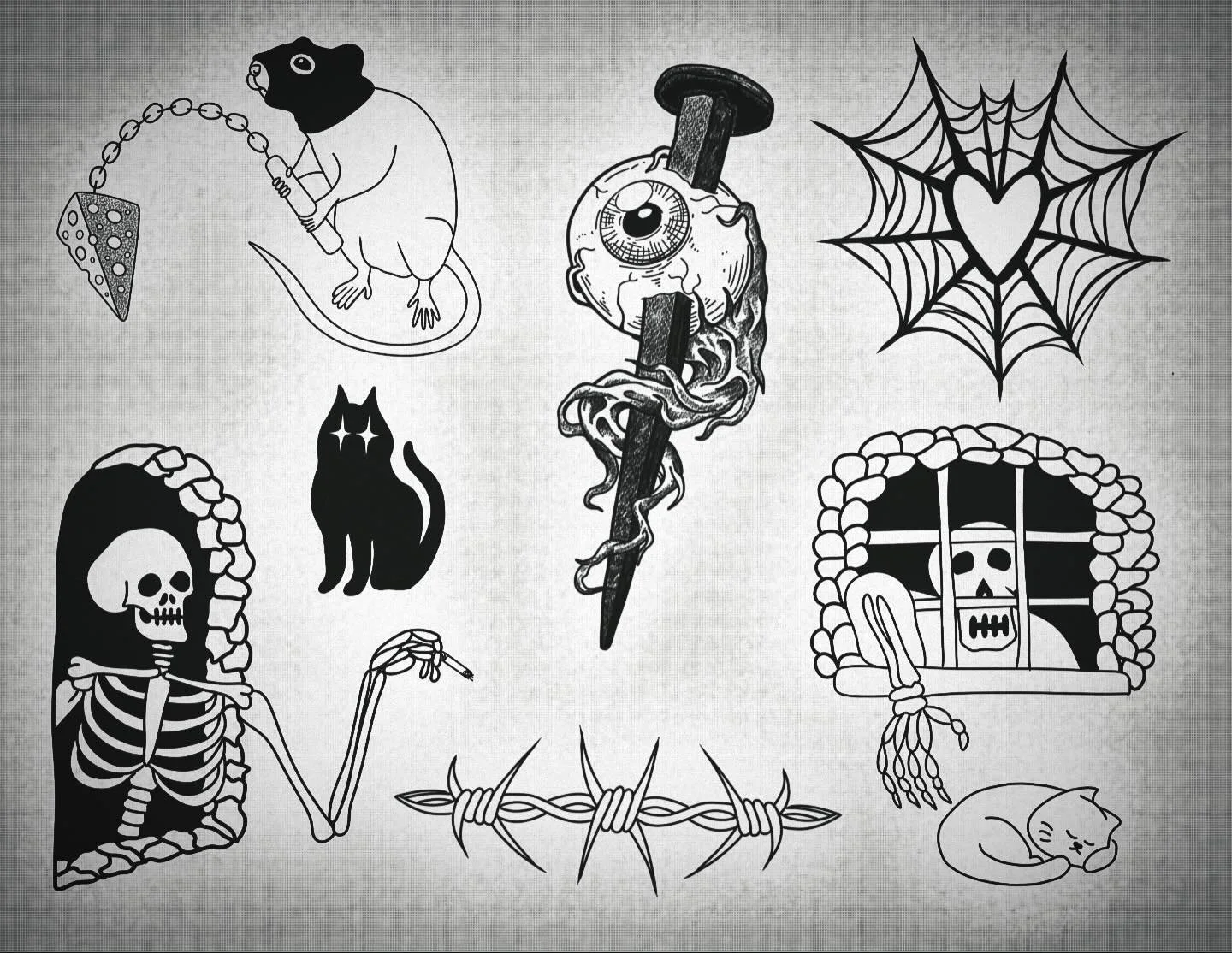 Halloween flash drop for the up coming flash sale 18th/19th! 
.
.
.
.
.
#flash #flashtattoo #halloween #halloweenflash #flashsale #tattoo #tattooflash #cats #skeleton #rats #michigantattooers #michigantattooartist #michigantattooer