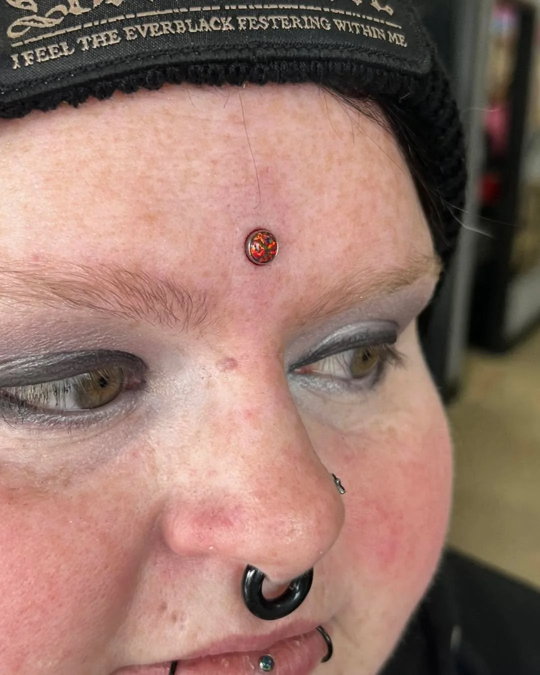 I love doing conch piercings as much as any other piercer, but I love non traditional placements more than anything.

This &ldquo;3rd eye&rdquo; microdermal placement made my whole week.
We used a black opal to tie it all together with her other jewe