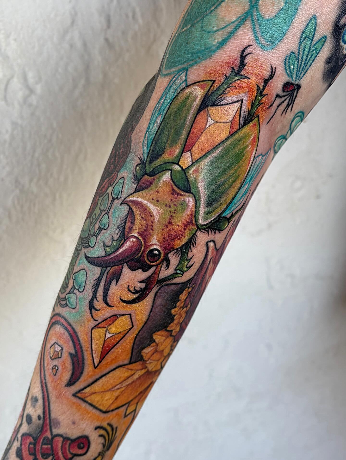 Bug on a bestie!! 🪲💜 I love tattooing my friends, especially when they&rsquo;re also super cool tattoo artists! Shout out to @oxilox because she&rsquo;s an incredible human, one of the real ones 💜 2nd pic is the shell I did for her last year all s