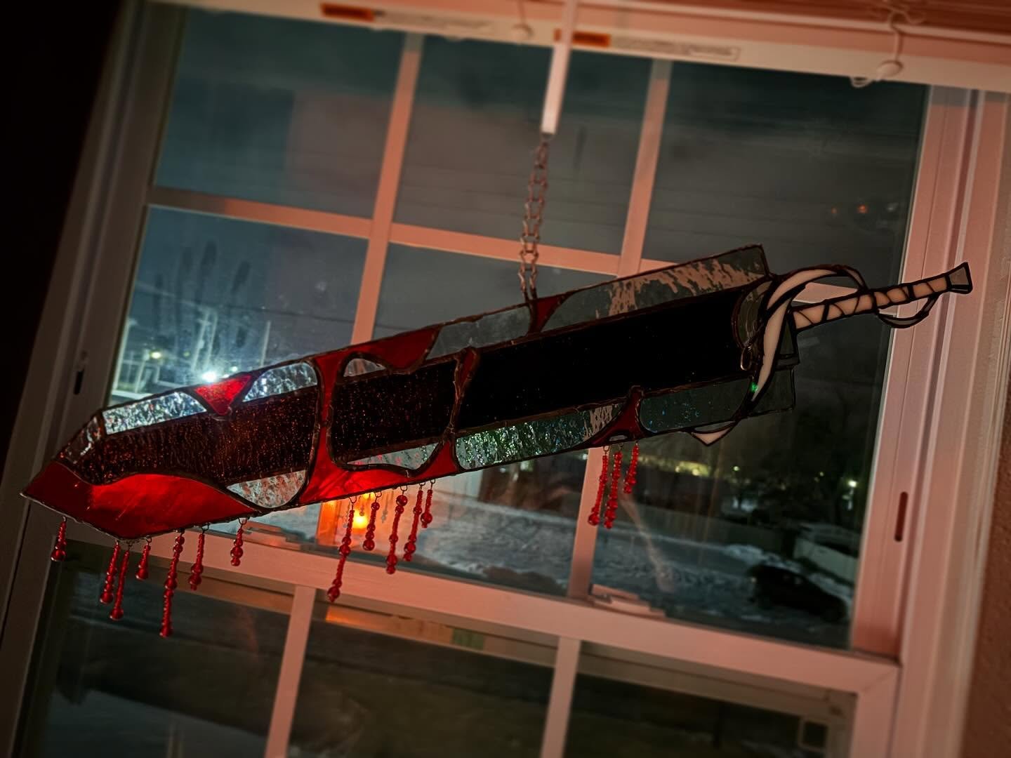 Made the dragonslayer from Berserk in stained glass for my buddy.
The design came together pretty well with minimal changes.
I&rsquo;m certainly learning some things the hard way. lol.
My soldering still leaves something to be desired, but I&rsquo;m 