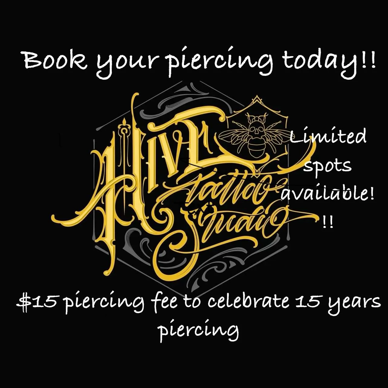 One day only!
Thursday march 26th!
Celebrate 15 years of me doing a job I love.
Piercing fee is only $15, jewelry is extra

Appointments only, limited spots!
Be sure to message me to get scheduled

Thanks everyone 
See you all soon!
#piercer #michiga