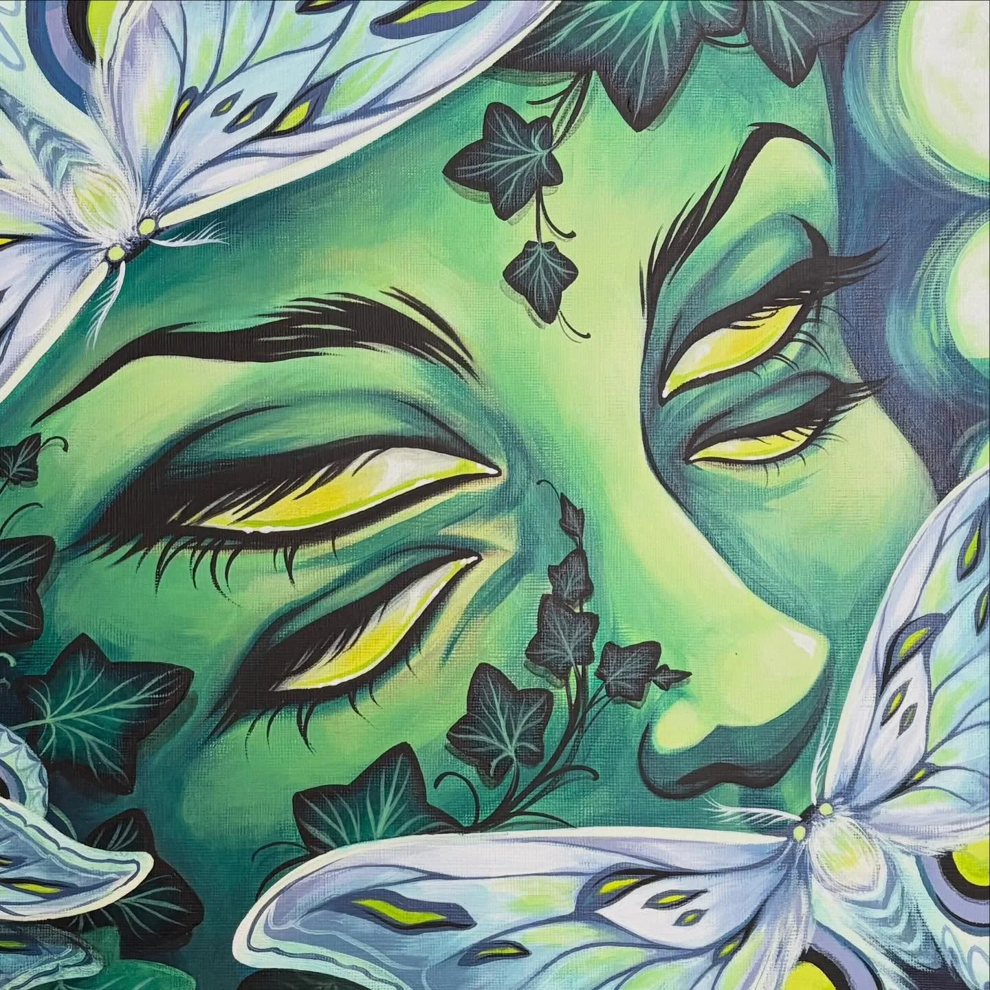 I finished a painting! Look at me go. 12&rdquo;x18&rdquo; acrylic on acrylic paper. Swipe to see the whole thing! 

@hive.tattoo.studio 

If you would like to book with me, send me an email or fill out my booking form, link in bio 💜 kirioustattoos@g