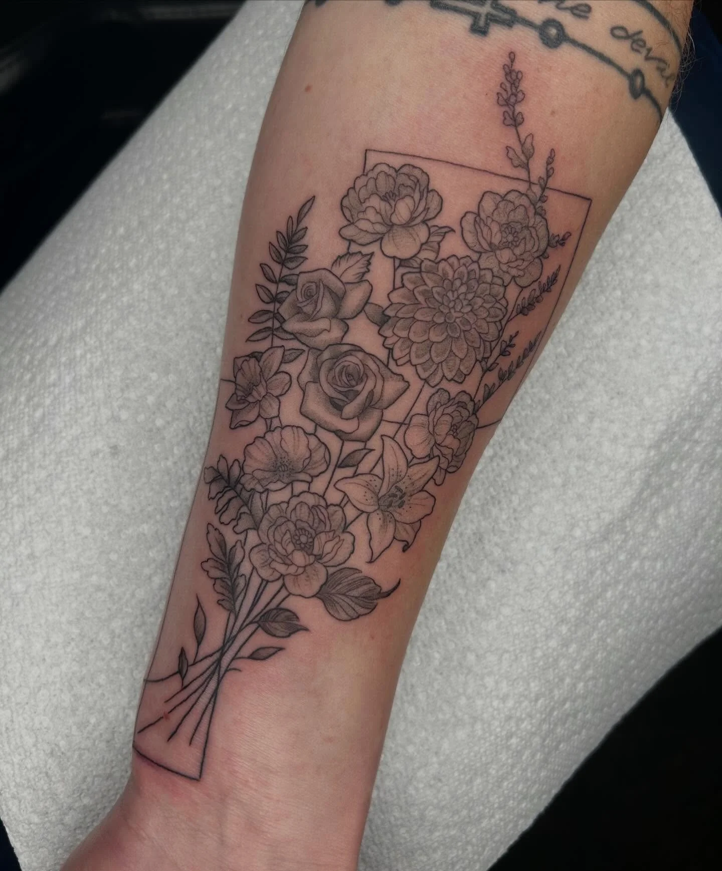 Birth flowers for the client&rsquo;s family members! 🌹🌸🌼

#tattooartist #michigantattooartist #femaletattooartist #blackwork #blackworktattoo