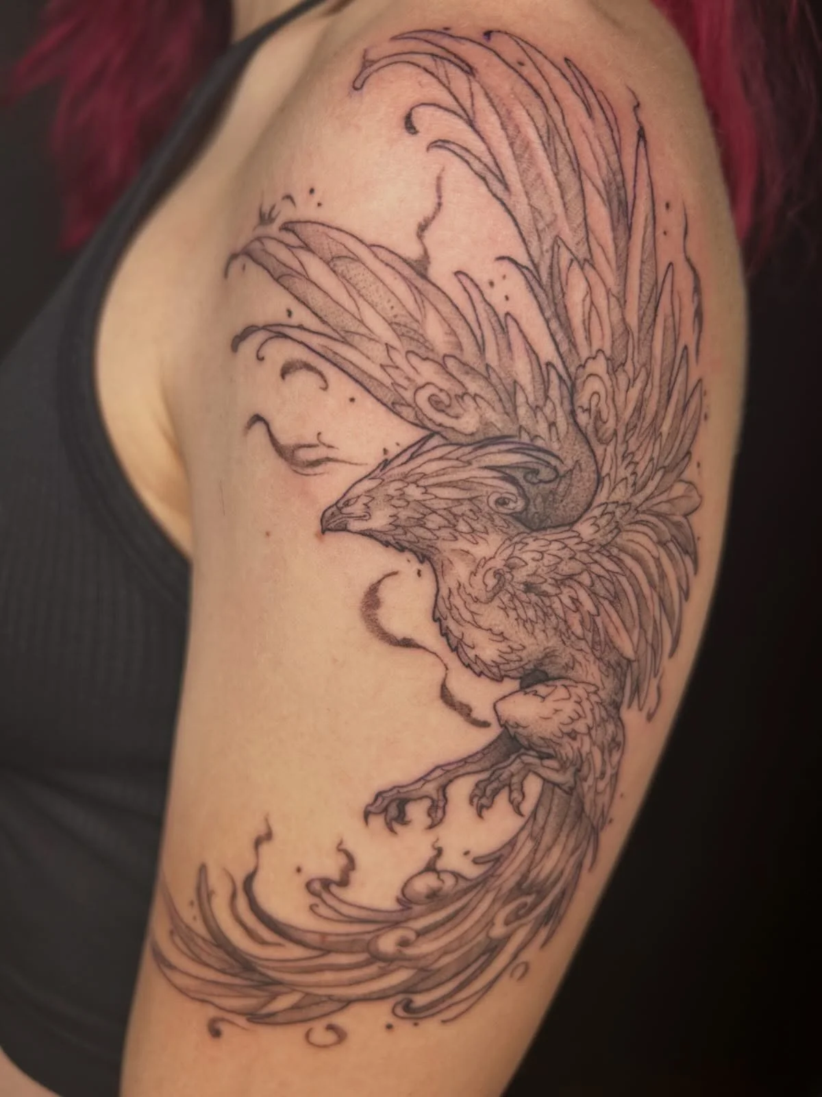 Pheonix! More mythical creatures guys!!!! 

#tattooartist #michigantattooartist #femaletattooartist #blackwork #blackworktattoo