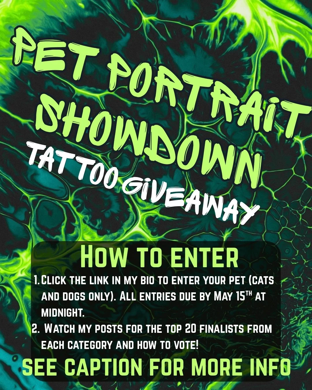 Think your pet has what it takes? 🐱🐶🐾
I&rsquo;m selecting the top 20 cats and top 20 dogs to compete in a head-to-head Pet Portrait Showdown for a chance to win a free pet portrait tattoo.

This giveaway is specifically for realism tattoo work (pr