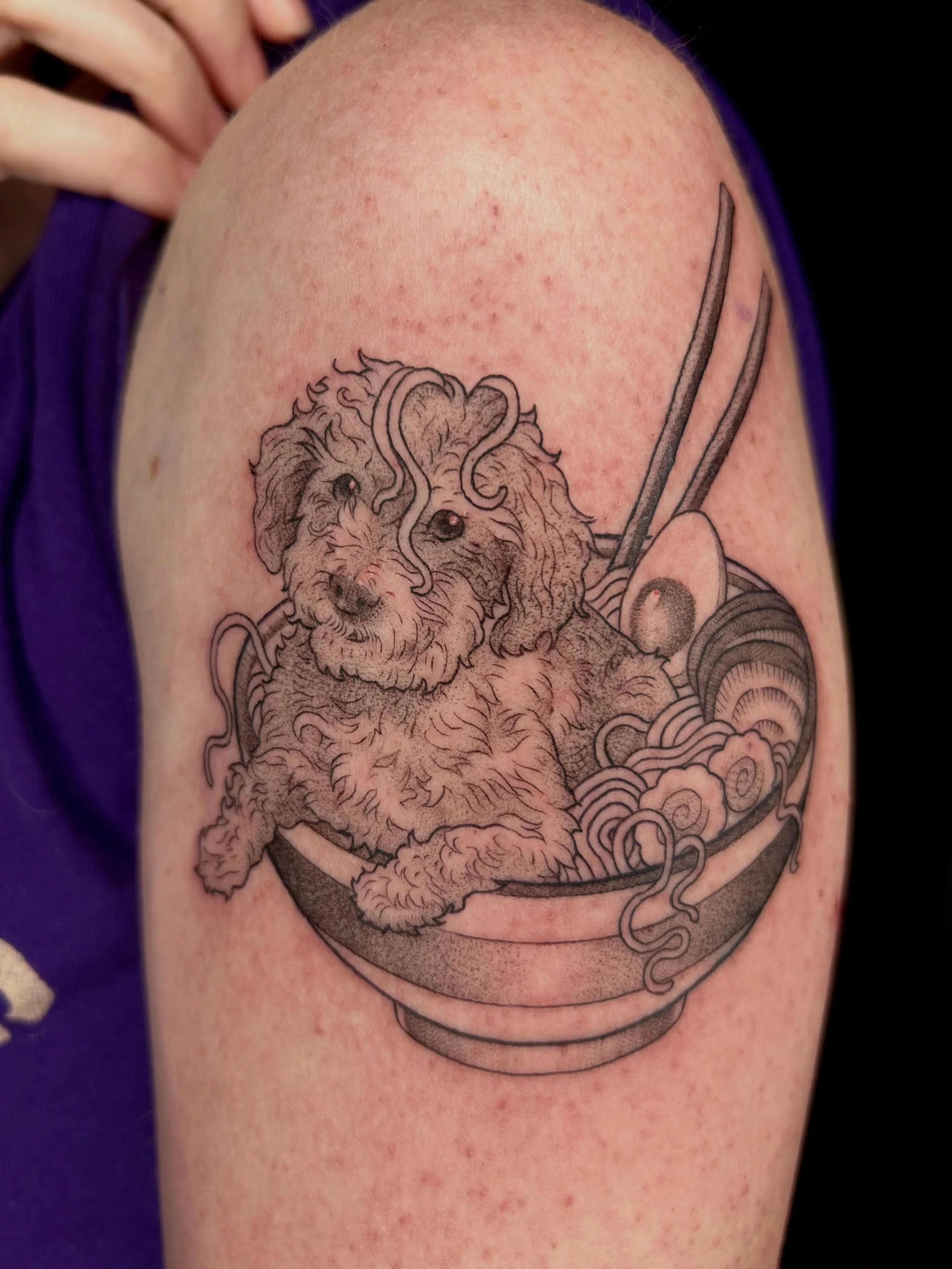 CUTEST PET PORTRAIT EVER!! RAMEN DOG🍜🍜🍜

#tattooartist #michigantattooartist #femaletattooartist #blackwork #blackworktattoo