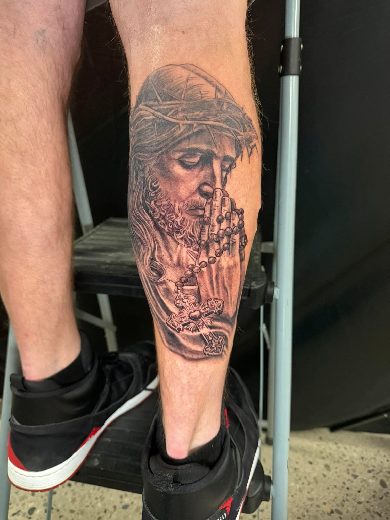 @highlight
Got to do this one about a week ago.

There&rsquo;s just something about black and grey religious pieces that never gets old. I&rsquo;d definitely like to do more projects like this.

I&rsquo;ve got some availability opening up this week &