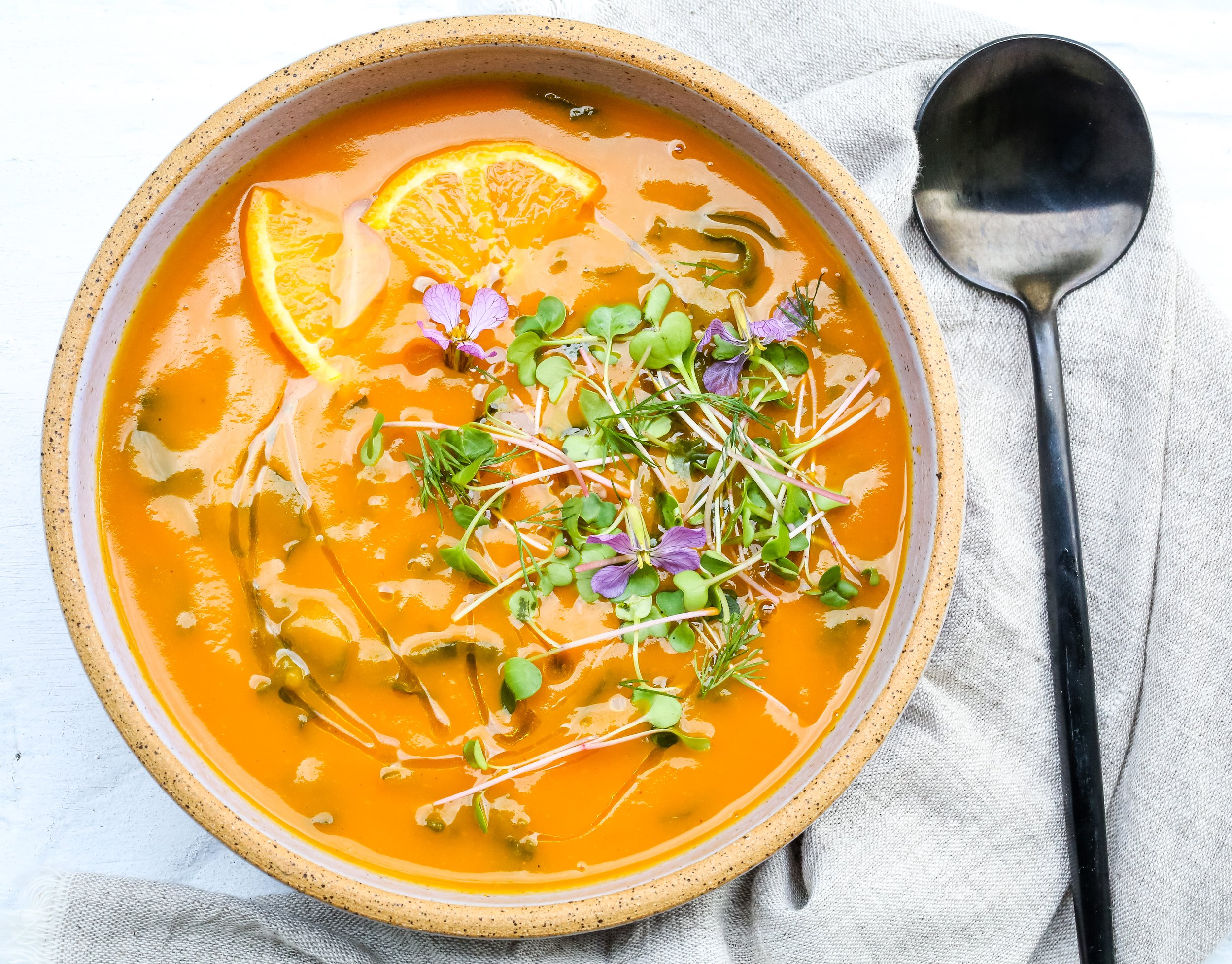 Butternut Squash Soup W/ Red Carrots &amp; Bloomsdale Spinach Recipe