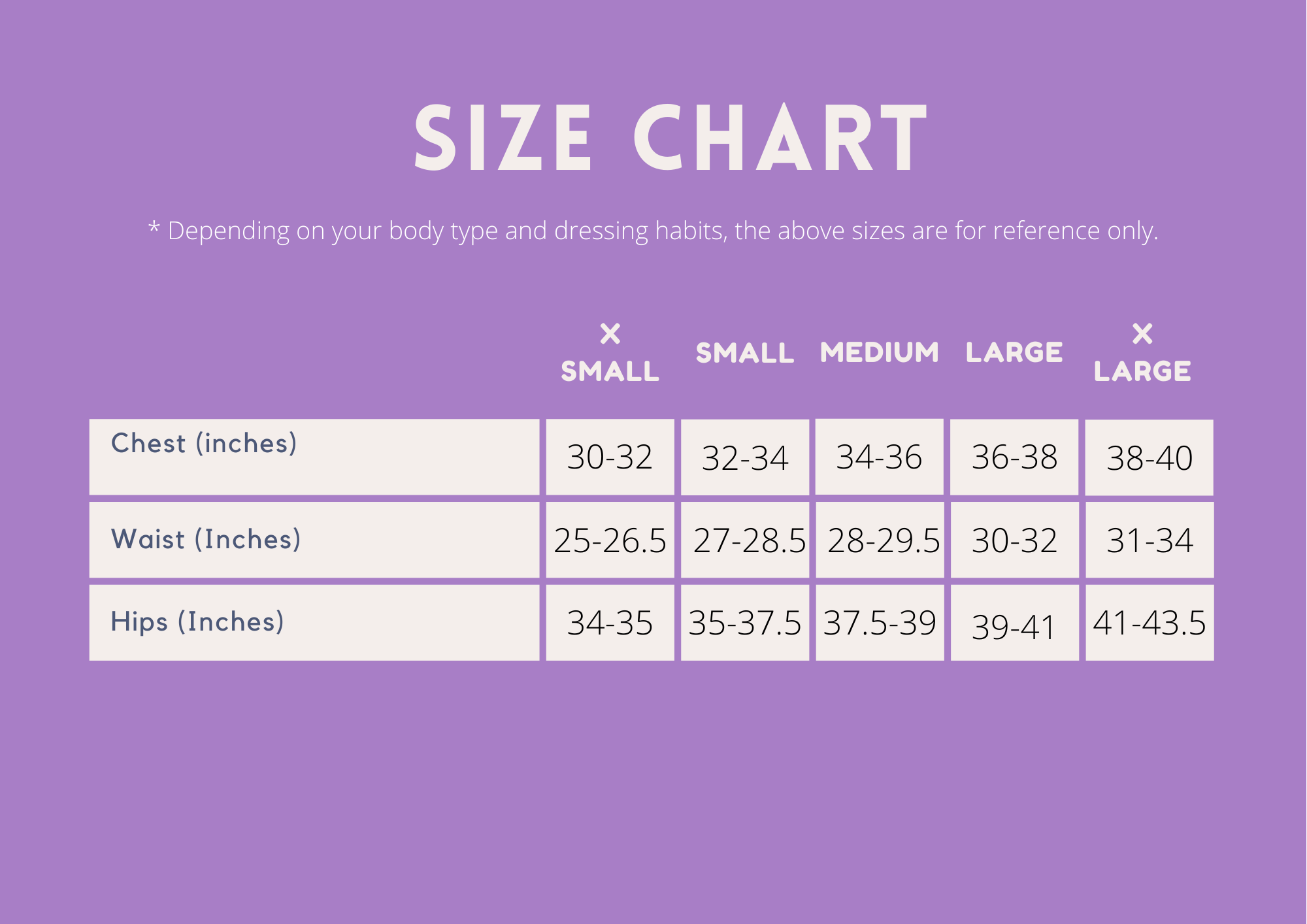 Size Guide Imagine Violet