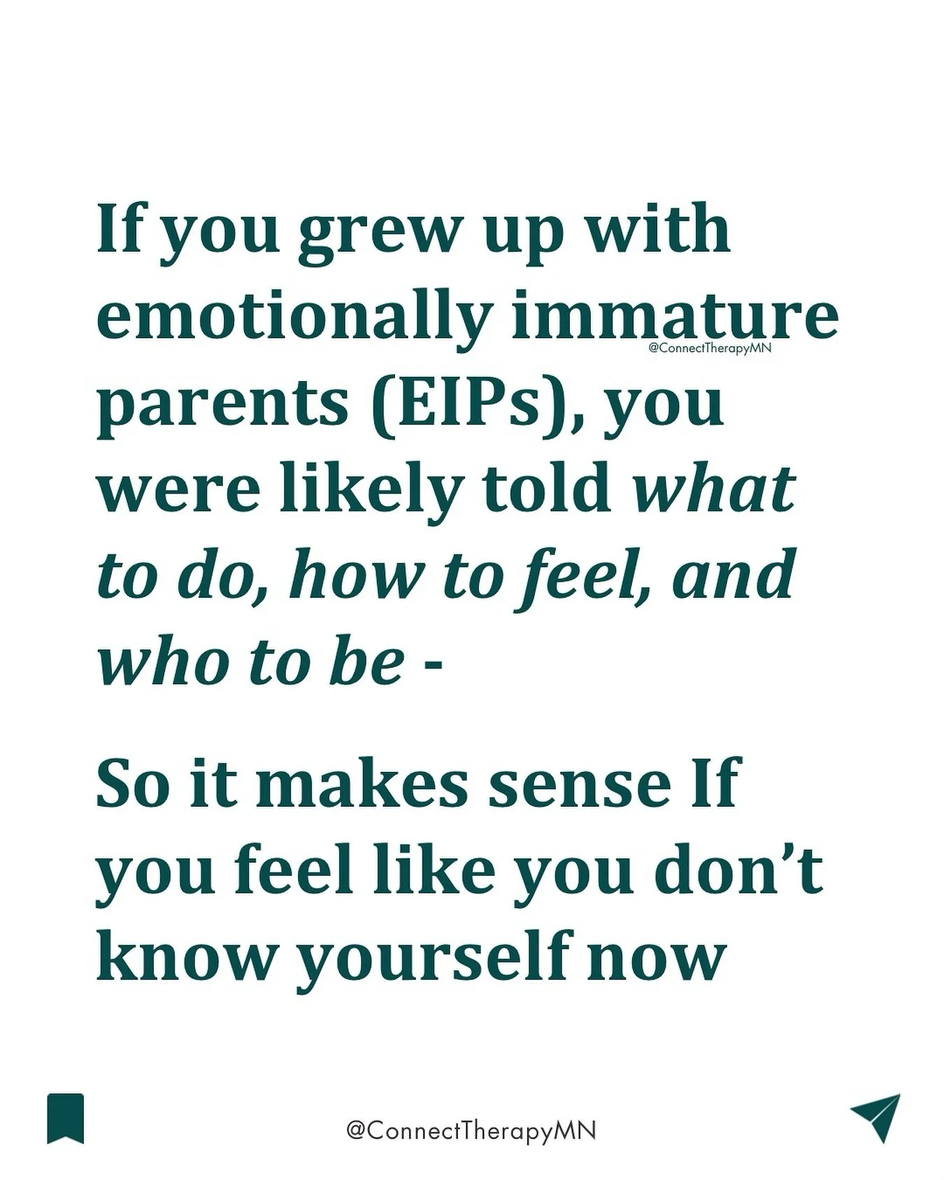 ‼️You weren&rsquo;t born disconnected - you were TRAINED to be 👇🏽

When emotionally immature parents (EIPs) are overly controlling and emotionally unavailable, children learn to suppress their REAL thoughts and feelings in order to preserve whateve