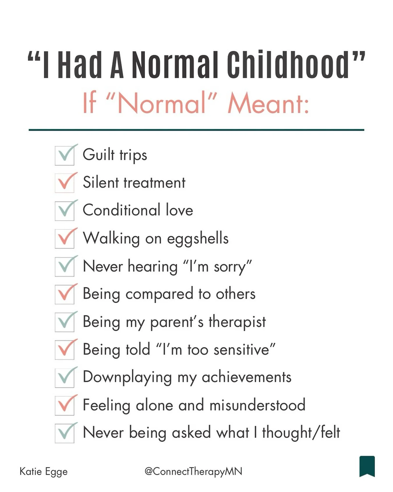 ✨Follow if you also had a &ldquo;normal&rdquo; childhood 👇🏽

‼️ The stuff we &ldquo;normalize&rdquo; just to survive an emotionally immature parent (EIP) is often incredibly unhealthy and toxic - 

But you can&rsquo;t see it from this angle if it w