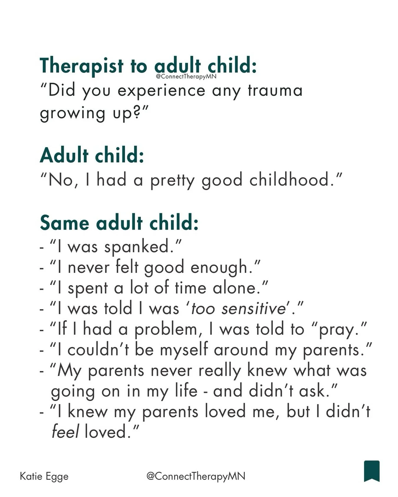 ⚡️ &ldquo;I had a pretty good childhood,&rdquo;

I&rsquo;ve heard countless people say this - only to realize they were actually emotionally neglected and/or abused

Especially if you grew up with emotionally immature parents (EIPs) or in a home wher