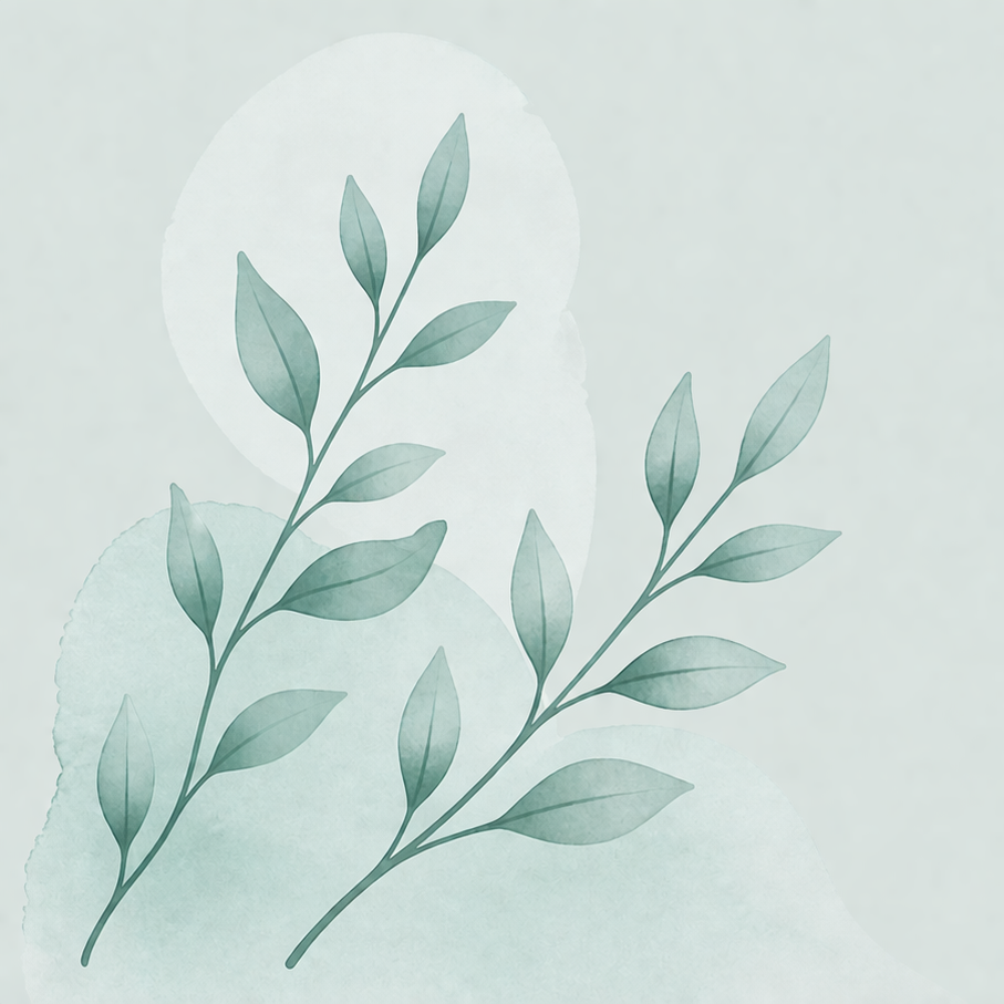 Soft botanical leaves in sage and neutral tones representing calm, connection, and healing for adult children of emotionally immature parents