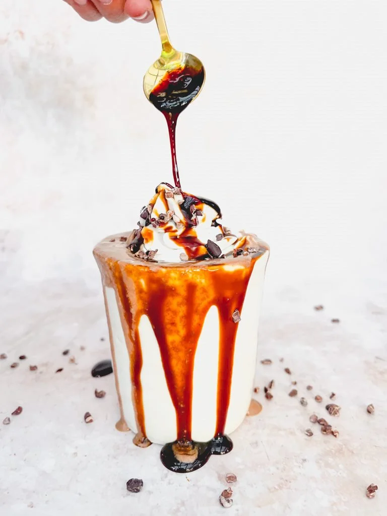 Warm gut-friendly banana choc smoothie