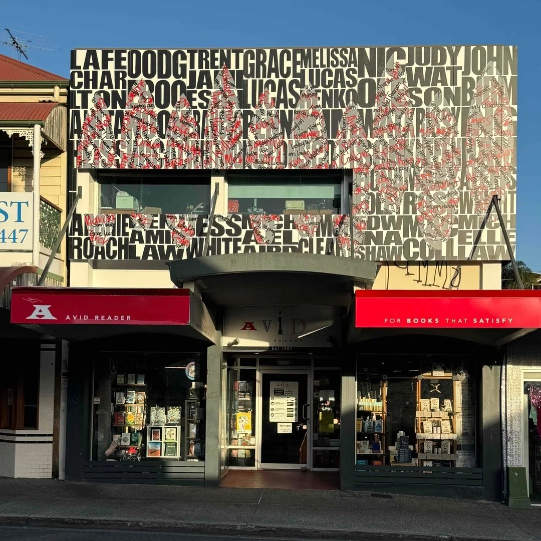 Look up people as you walk up Boundary St West End!! 

&quot;Charcoal Stories&quot; is here - a great collaboration by Vernon Ah Kee (@waanjiman) and our very own Avid Reader. The realisation of an idea that came out of the Time of Covid driven by Be