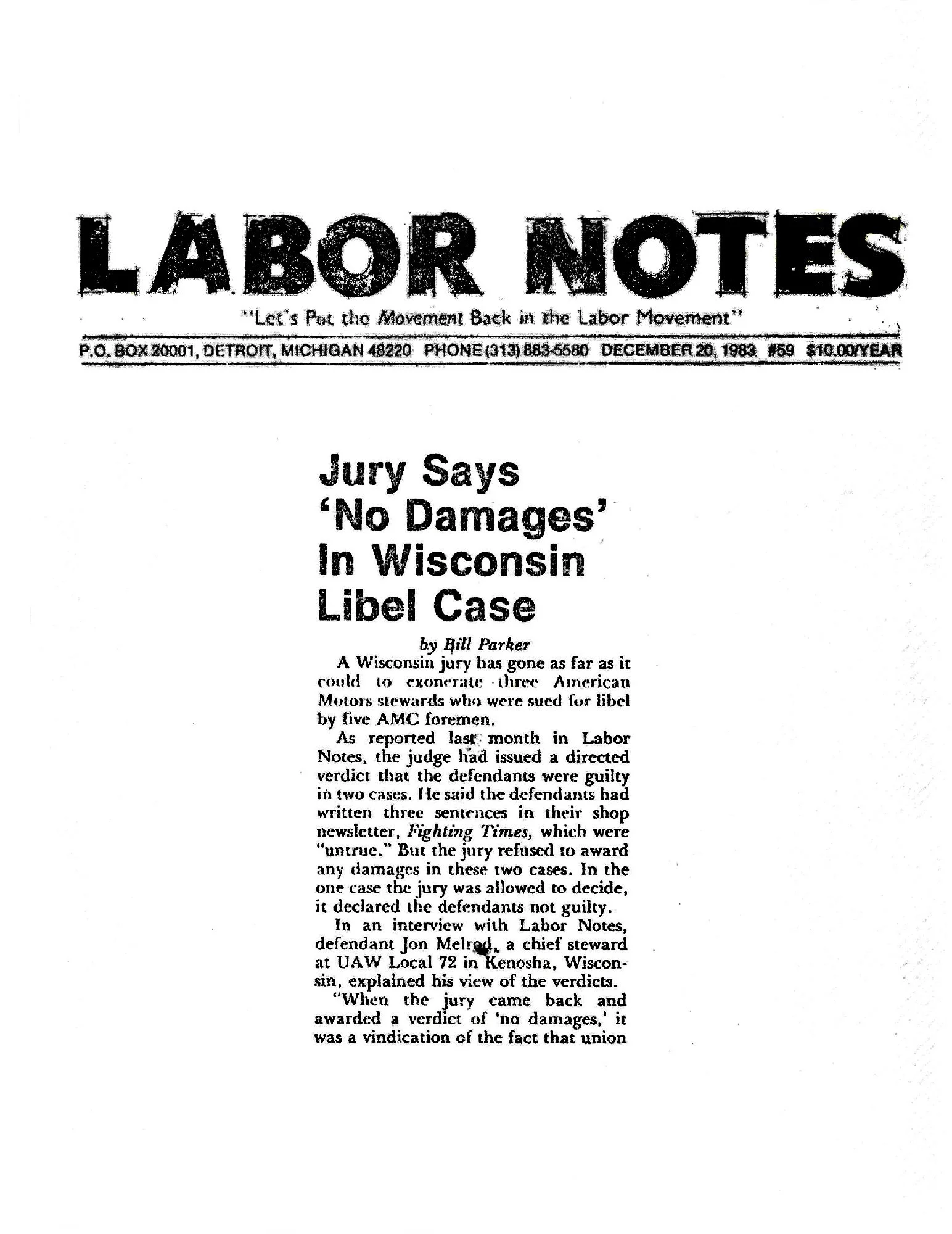 Labor Notes 12-20-83