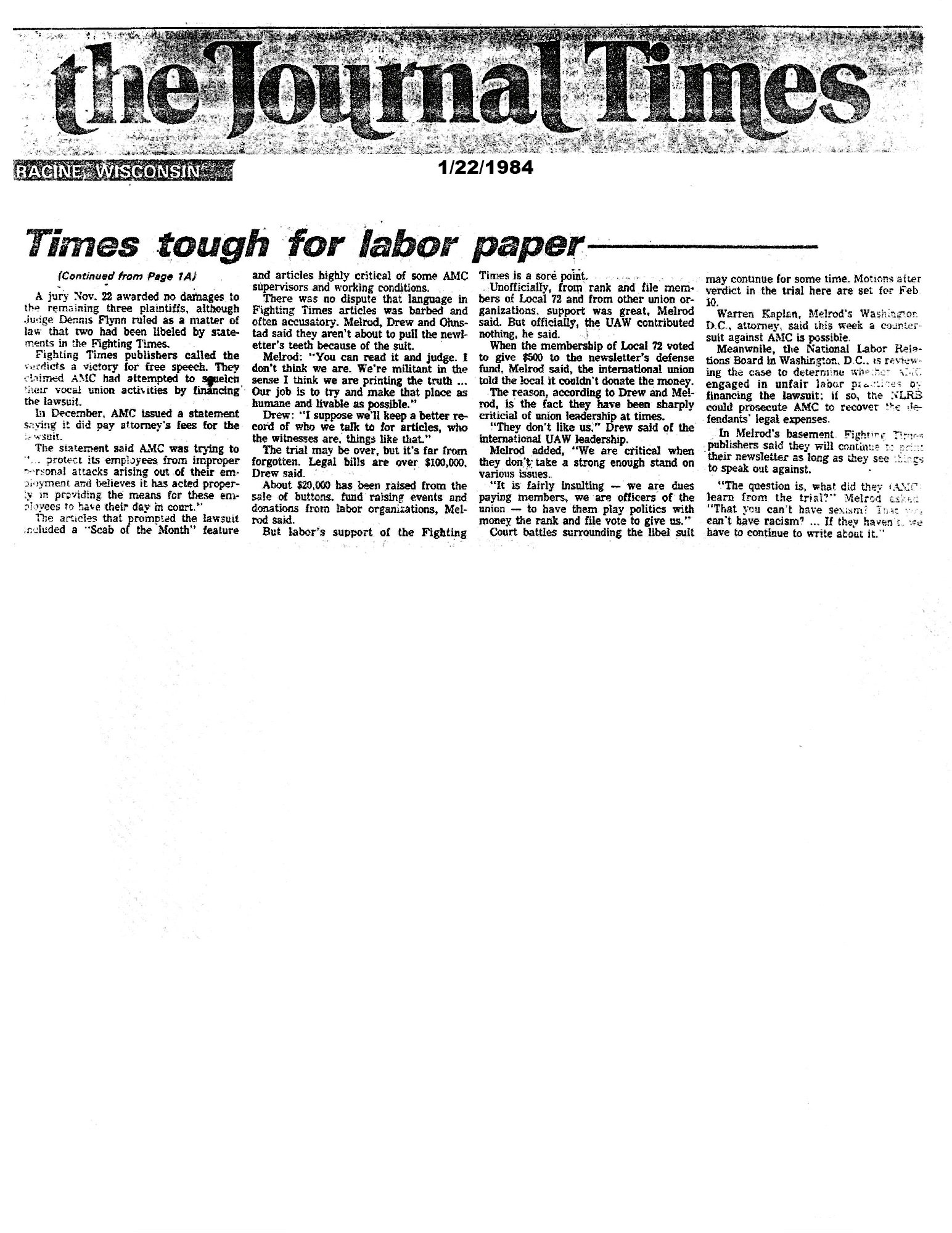 Racine Journal Times 1-22-84 Part 2