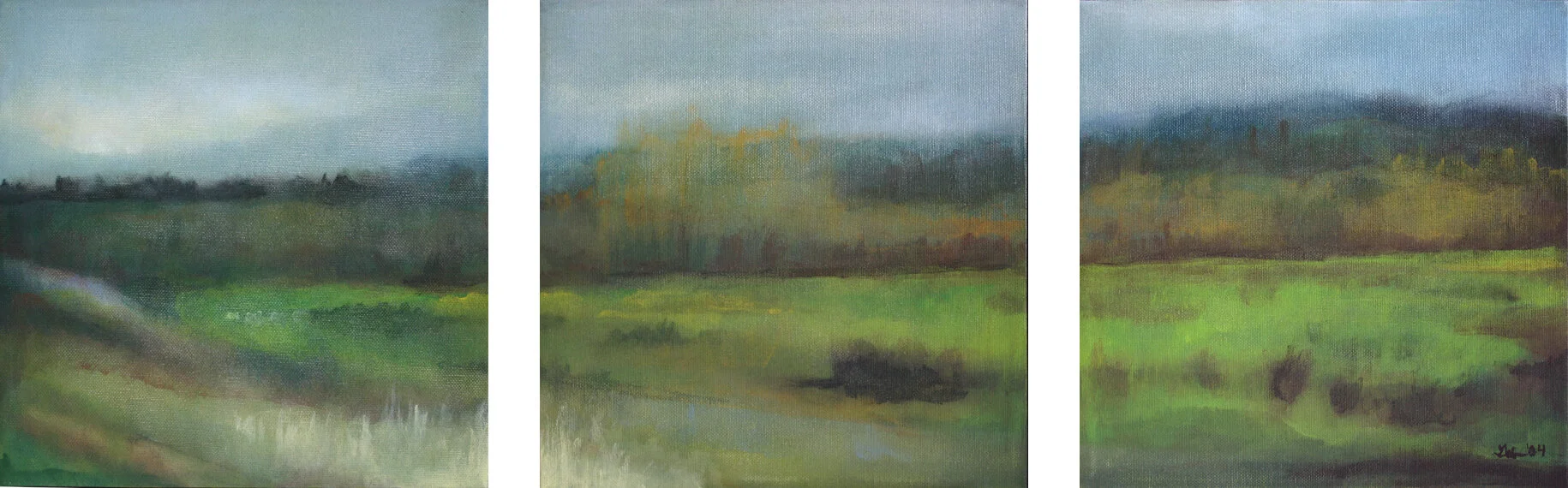 View From A Train, 10" x 30" (triptych), acrylic on canvas (SOLD)