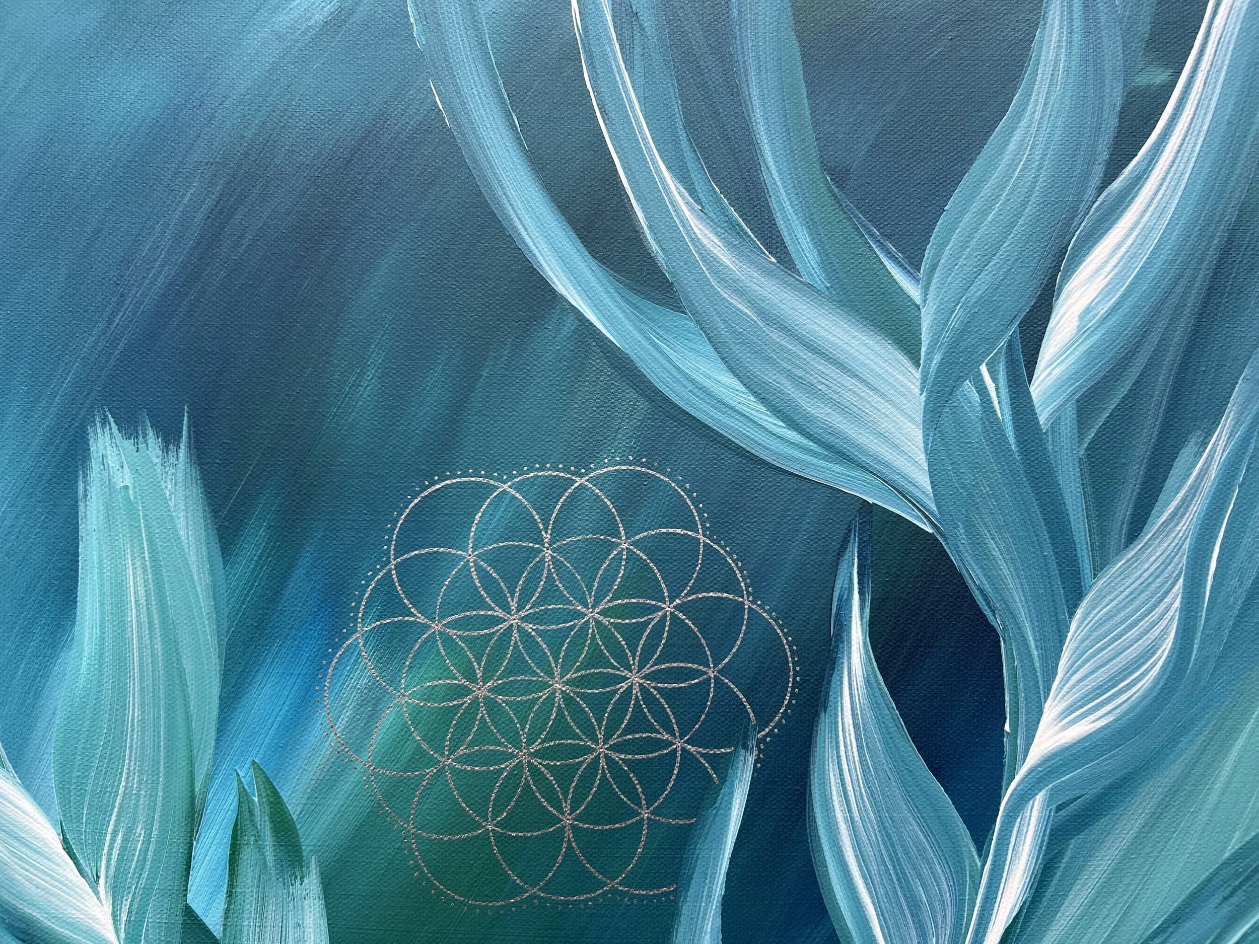 Essenz_abstrakte Acrylmalerei Botanical Pflanze Blume grünblau_IMG_4389.jpeg