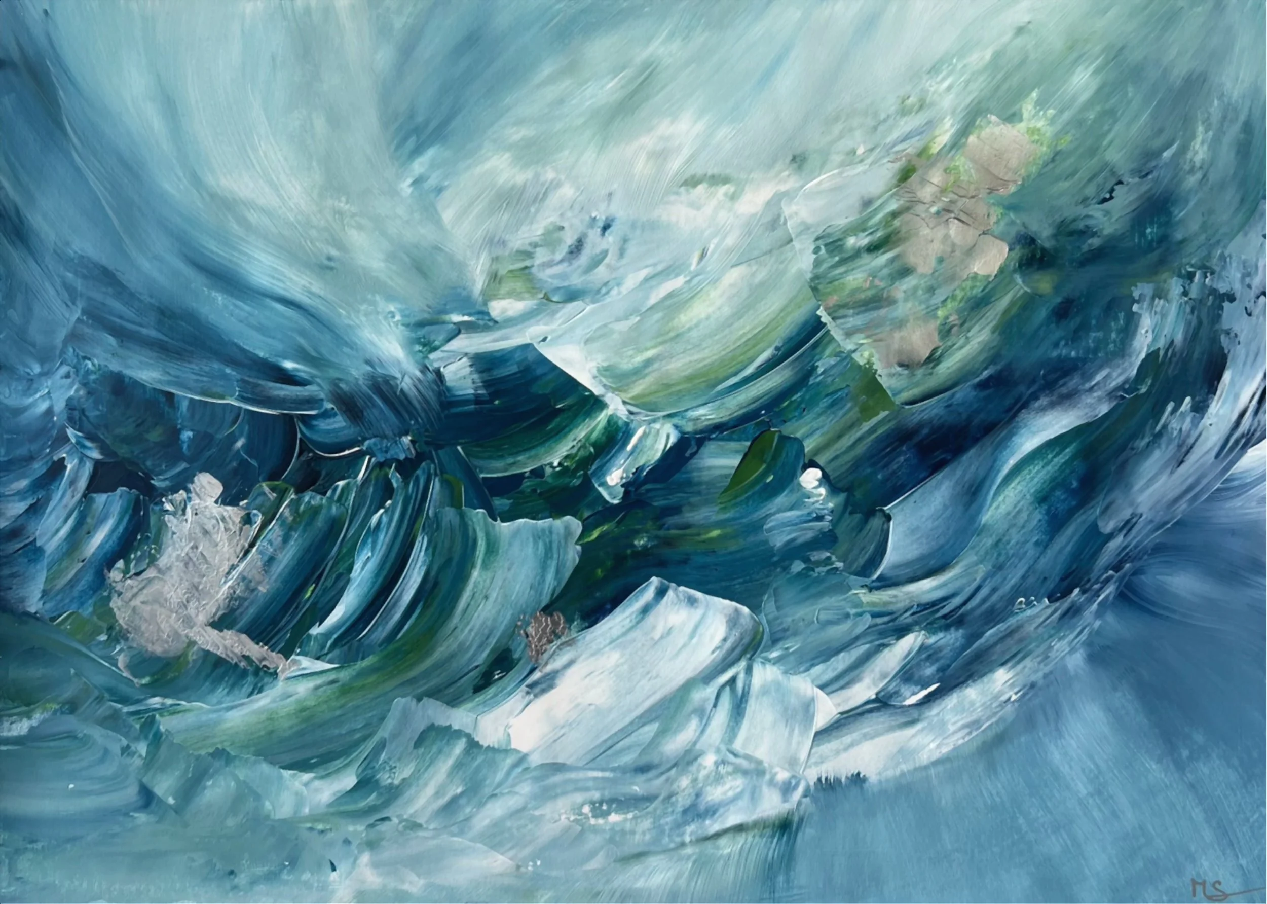 Gletschernacht_abstraktes Acrylbild in Zürich blau grün silber.jpg