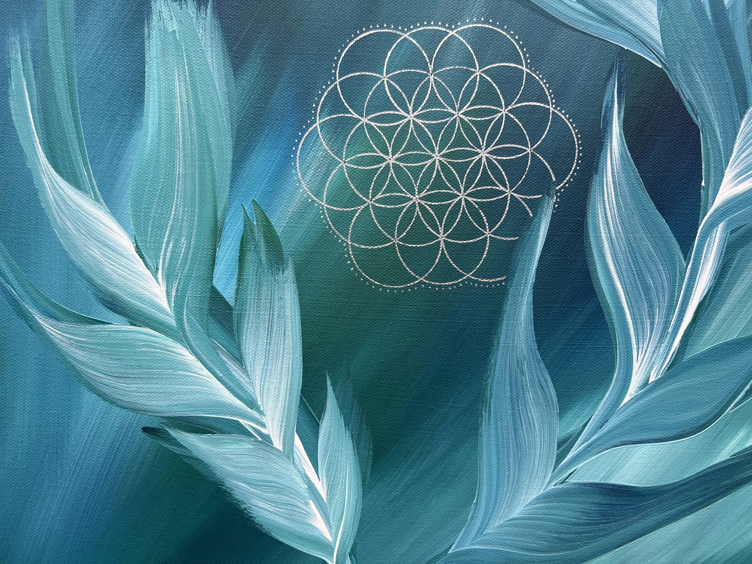 Essenz_abstrakte Acrylmalerei Botanical Pflanze Blume grünblau_IMG_4388.jpeg