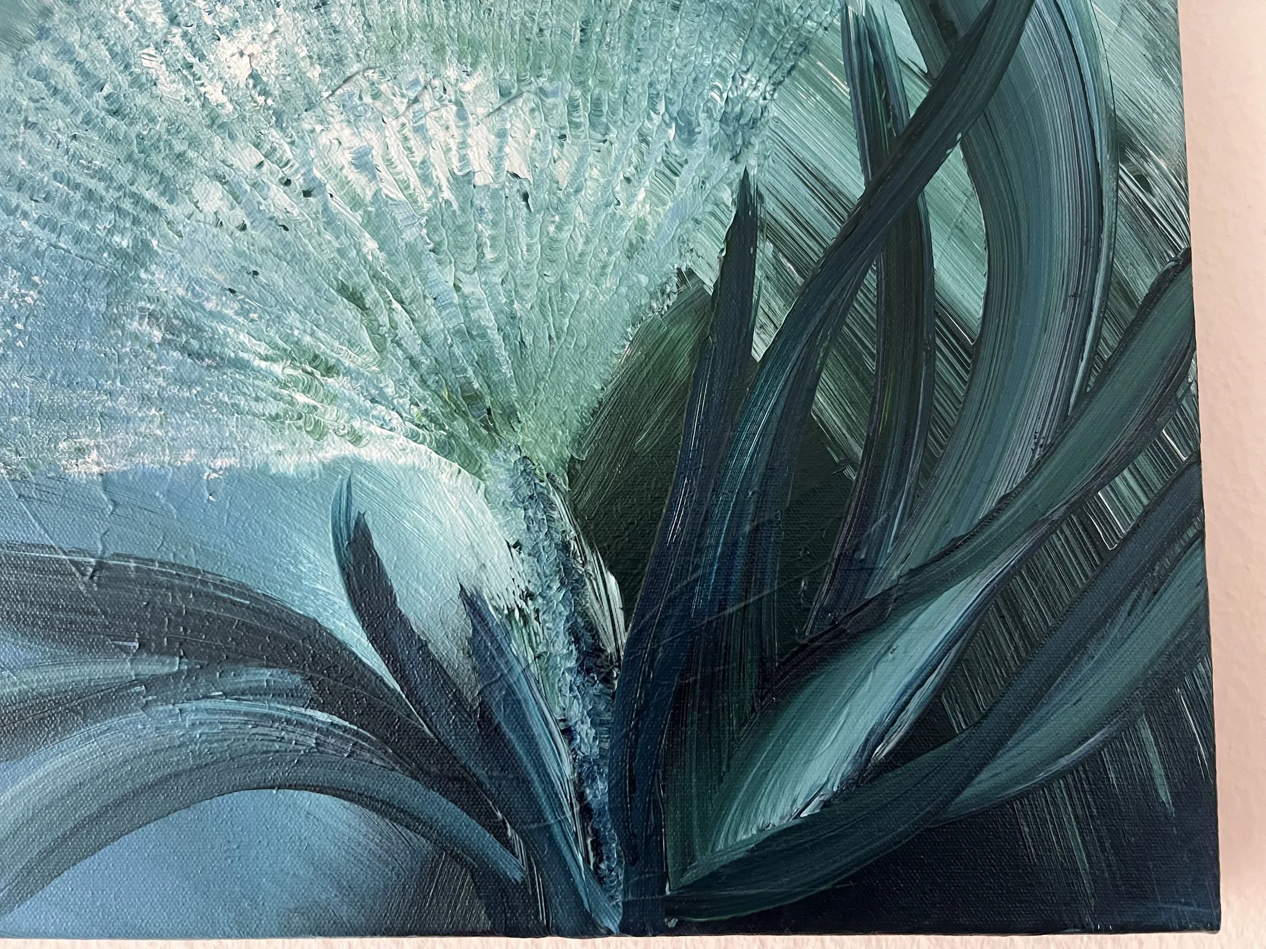 Morgentau_abstraktes Acrylbild Blume petrol grünblau_IMG_3292-1.jpeg