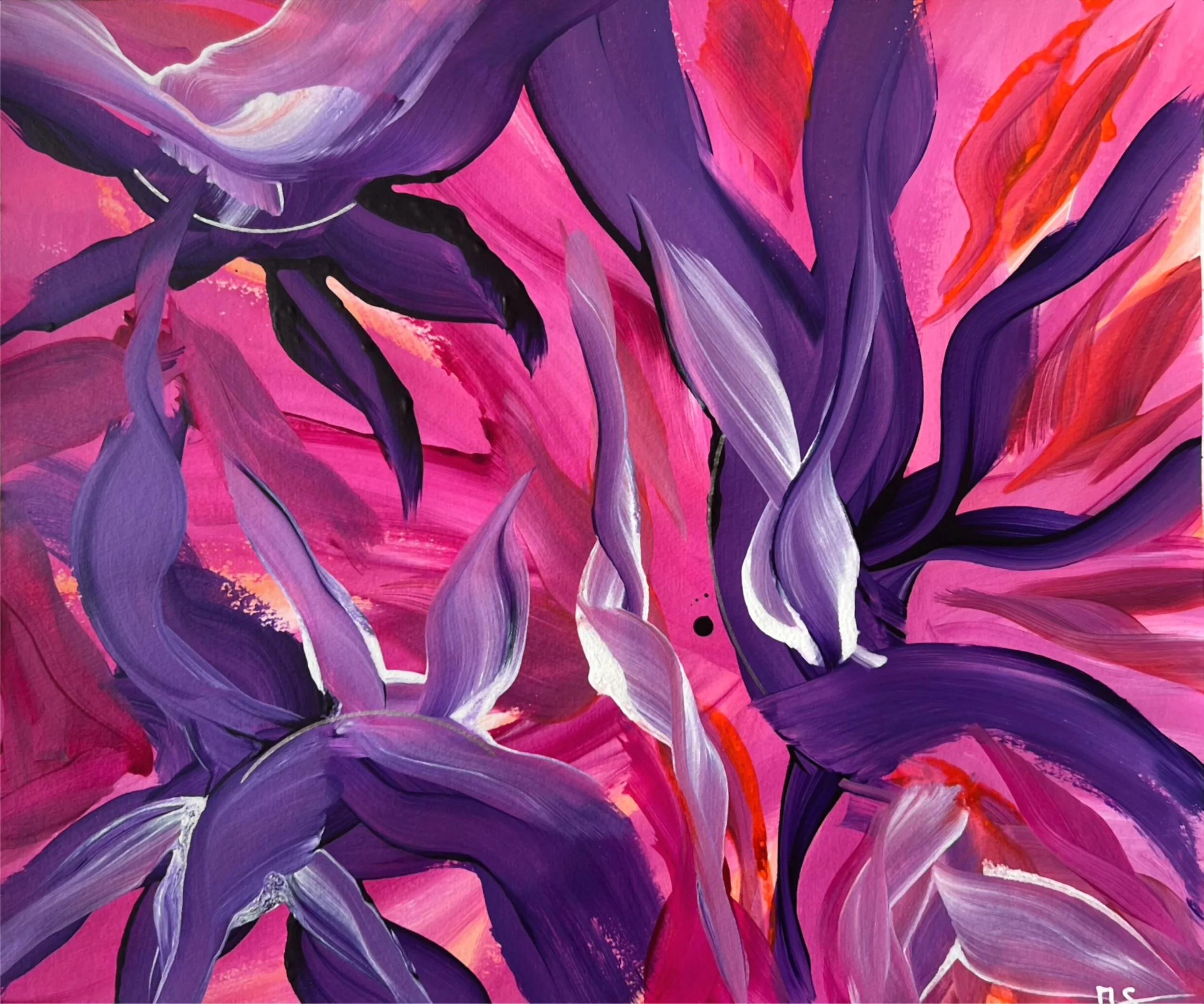 Passionsblume_abstrakte Blumen Acryl in pink und violett - Zürich.jpg