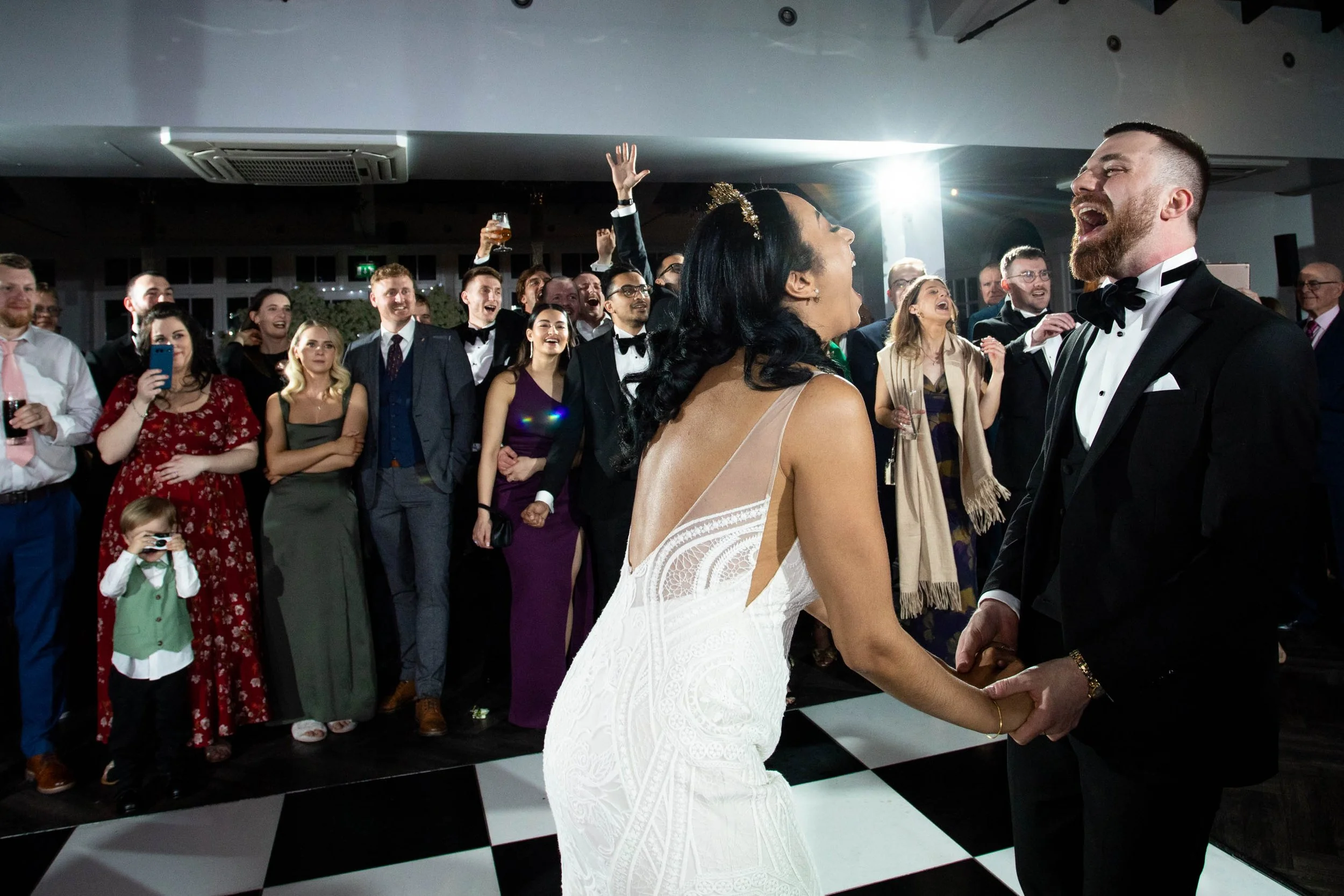 Couple sharing their first dance at Swynford Manor wedding venue in Cambridgeshire. 