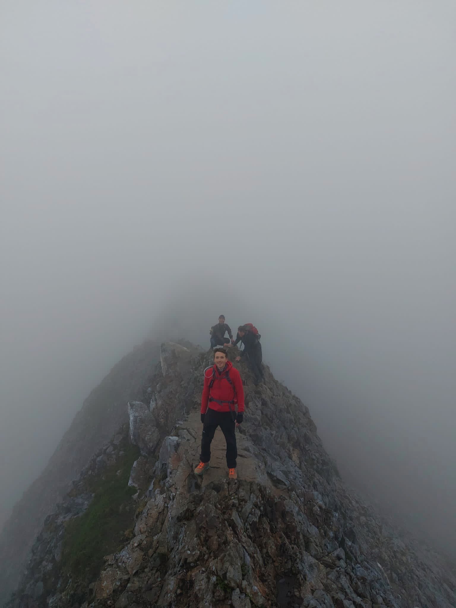 On Crib Goch. The fog hiding the drops.