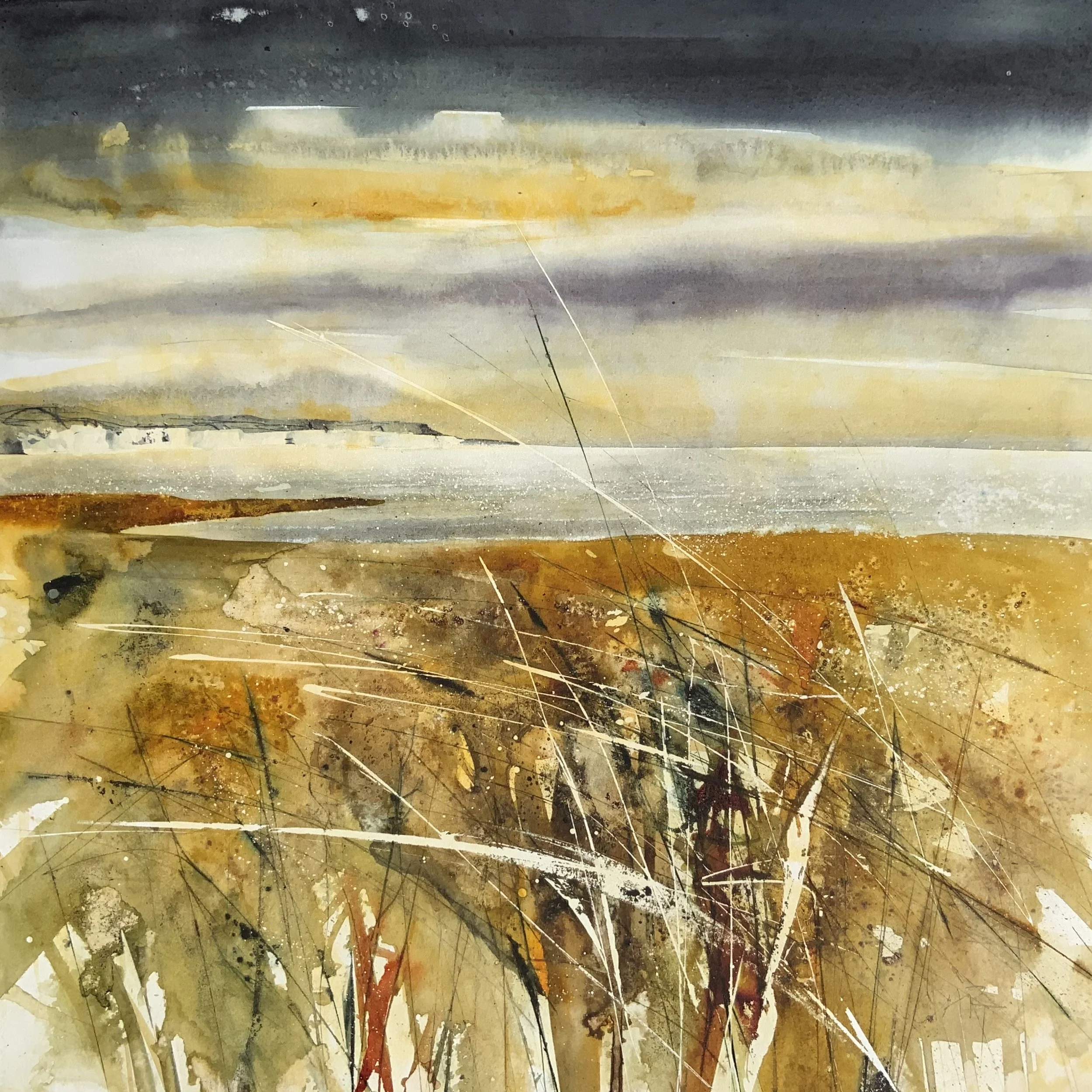 Evening at Pegwell Bay   £380
 Watercolour
 Sold in mount only for safety  50 x 50cm 
  Free shipping to UK, only