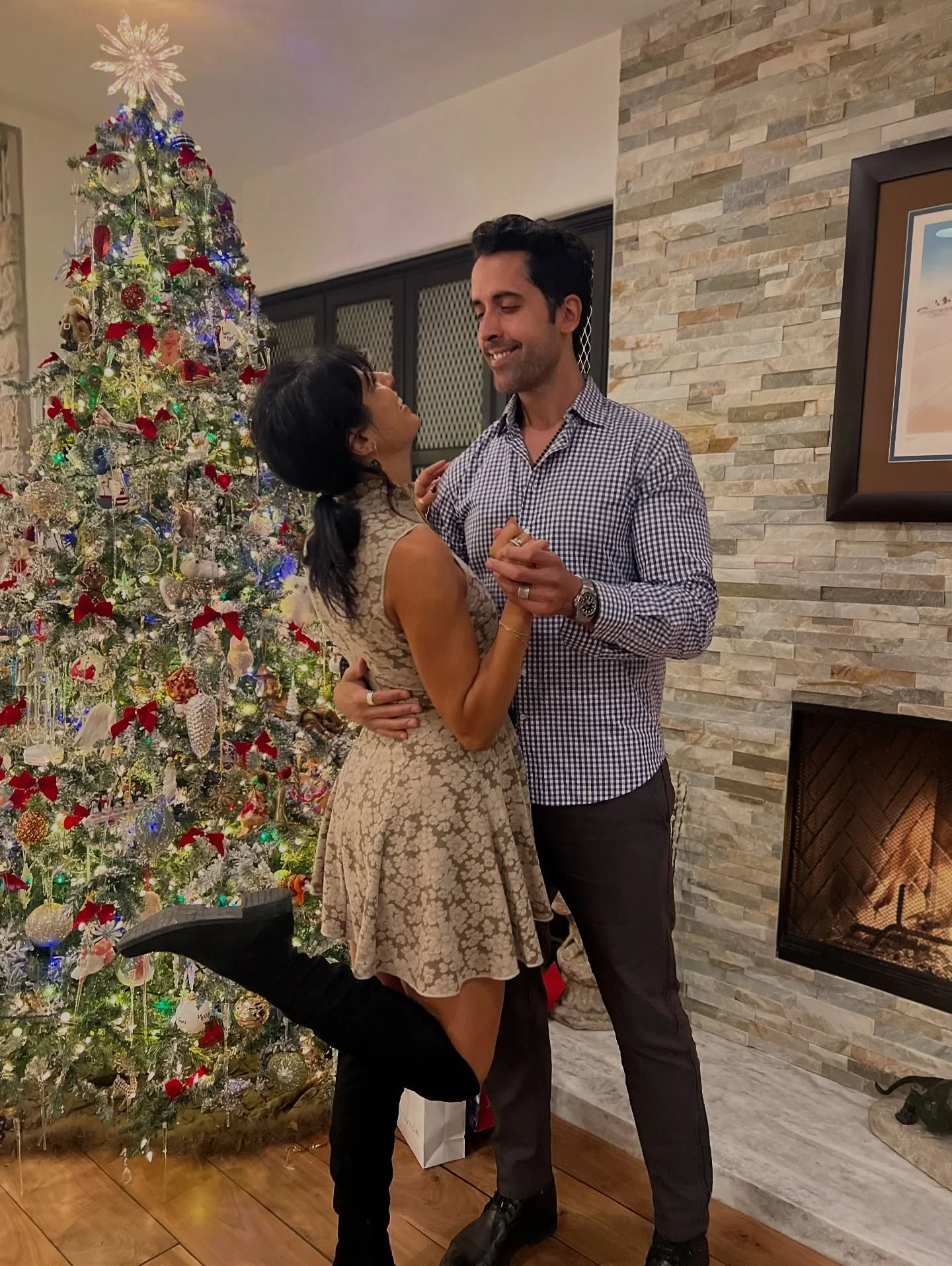 Christmas Cozy nights, twinkling lights, and my hunky man who knows exactly how to keep me warm &amp; smiling all night 😏🎄🎁✨