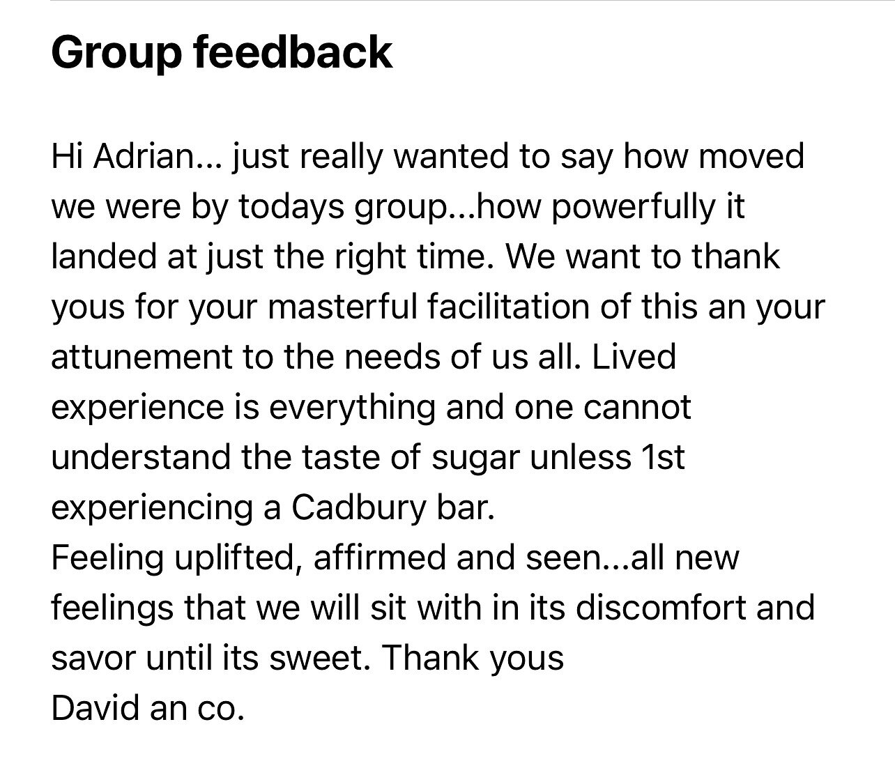 🌟Sharing with permission🌟

To facilitate The Trailblazing the Way Dissociative Community Mentorship program is an honor. When I receive messages of feedback on the program such as this one it warms my heart to know that people with DID are feeling 