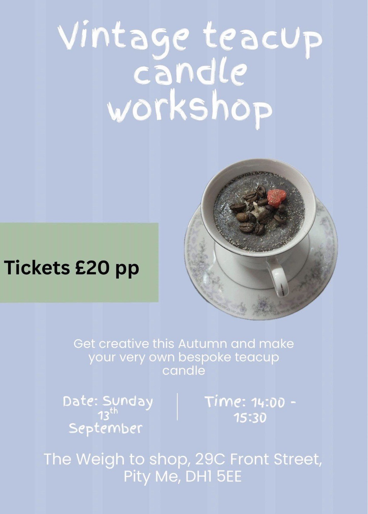 vintage tea cup candle workshop
