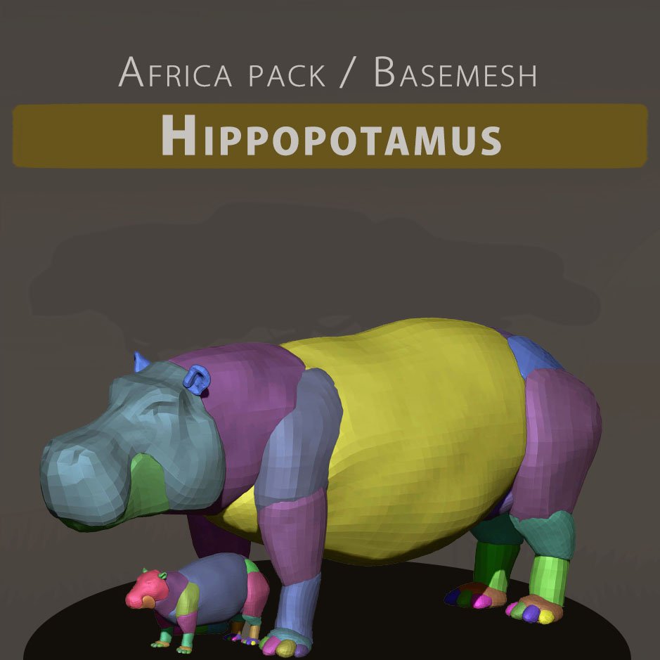 3D Basemesh - Hippopotamus