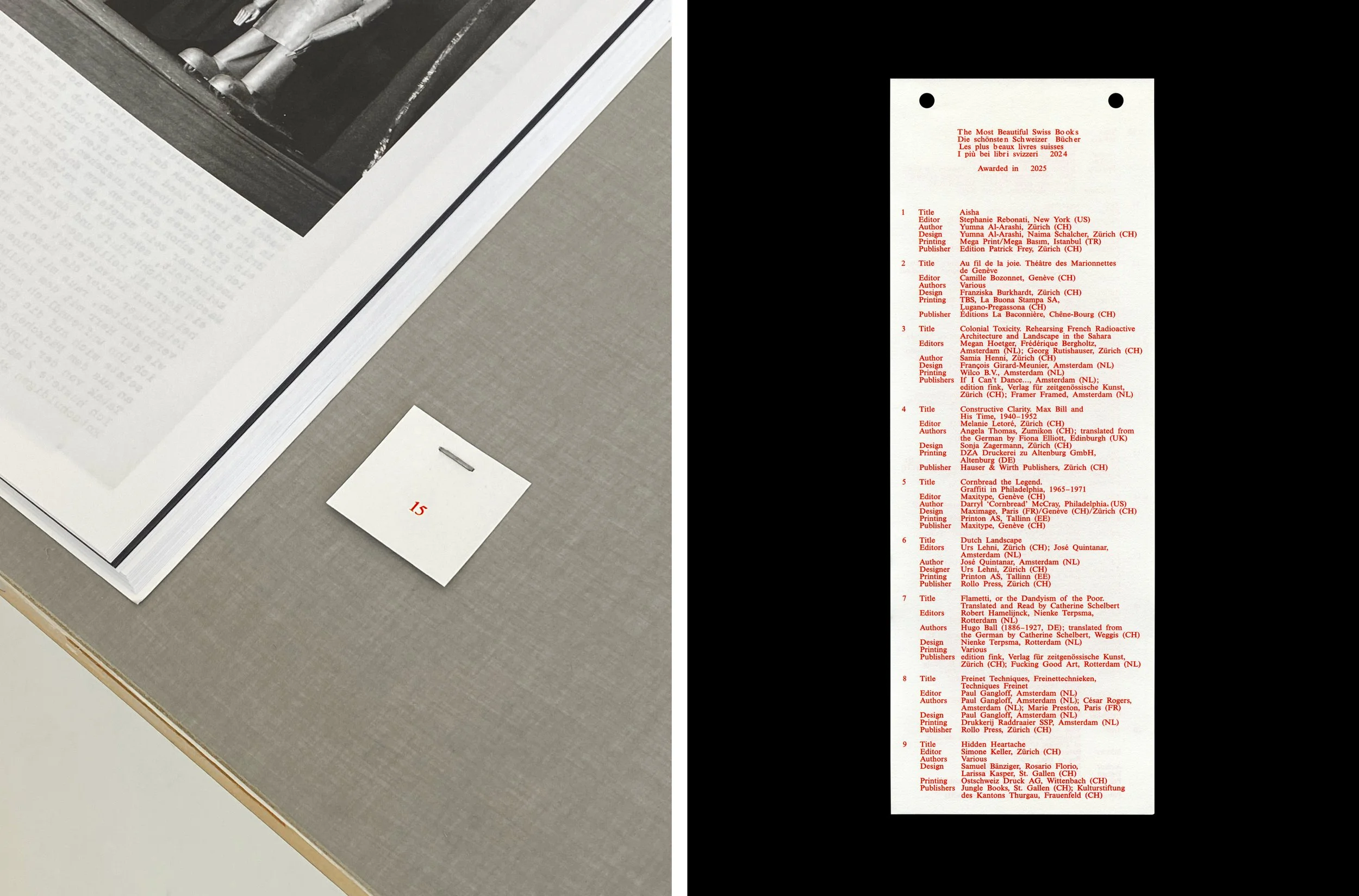 The Most Beautiful Swiss Books 2024 (Awarded in 2025) Exhibition Graphics, designed by Maxime Woeffray