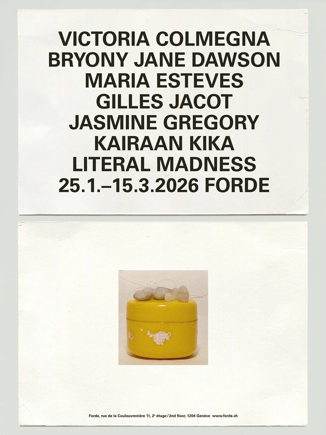 Forde Art Space, Geneva, Show Invitation, photography by Chaumont–Zaerpour, designed by Maxime Woeffray