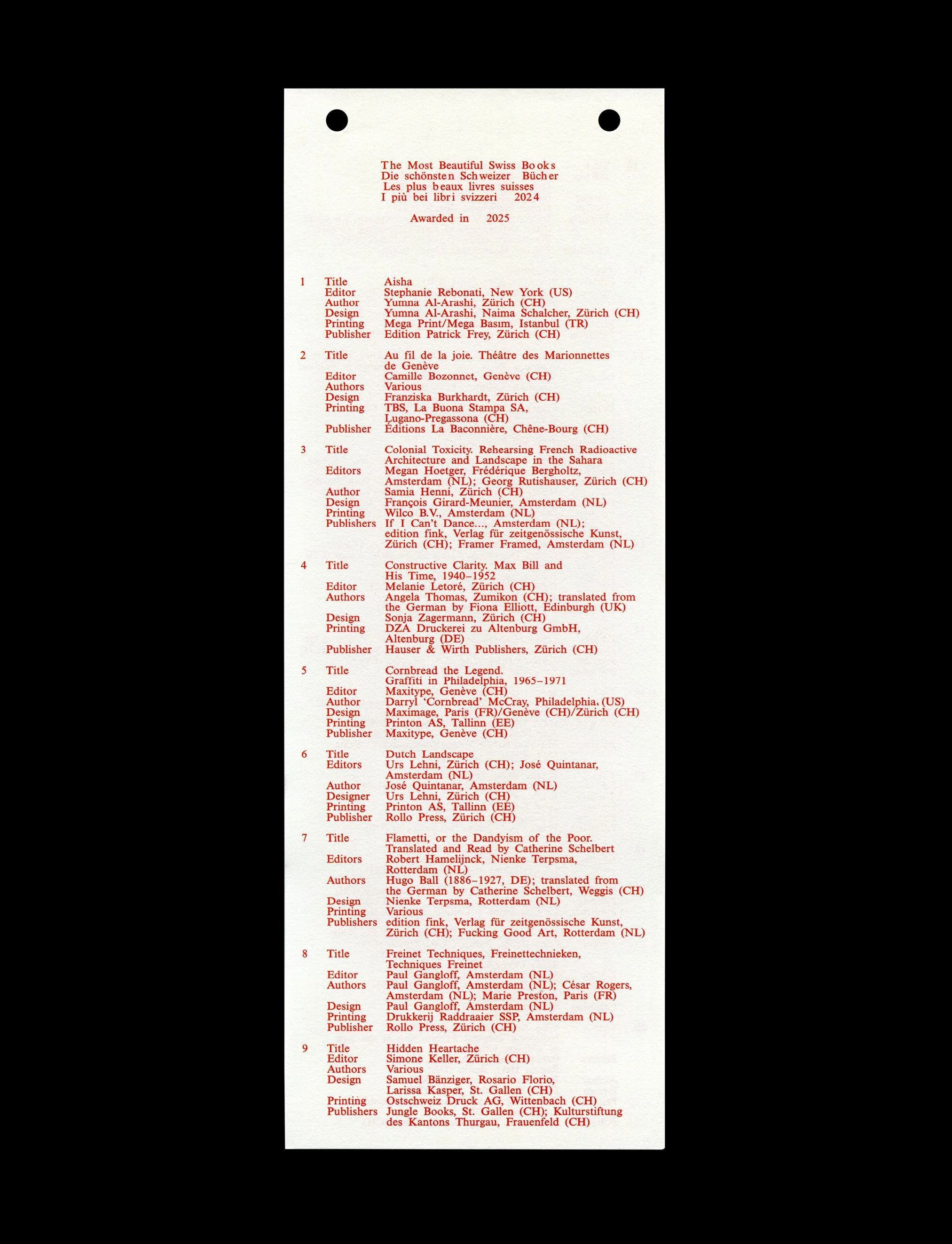 The Most Beautiful Swiss Books 2024 Exhibition Graphics, designed by Maxime Woeffray