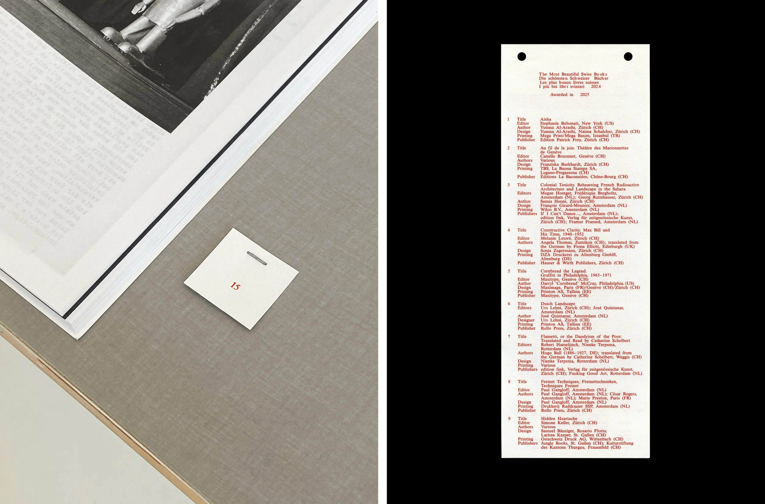 The Most Beautiful Swiss Books 2024 Exhibition Graphics, designed by Maxime Woeffray