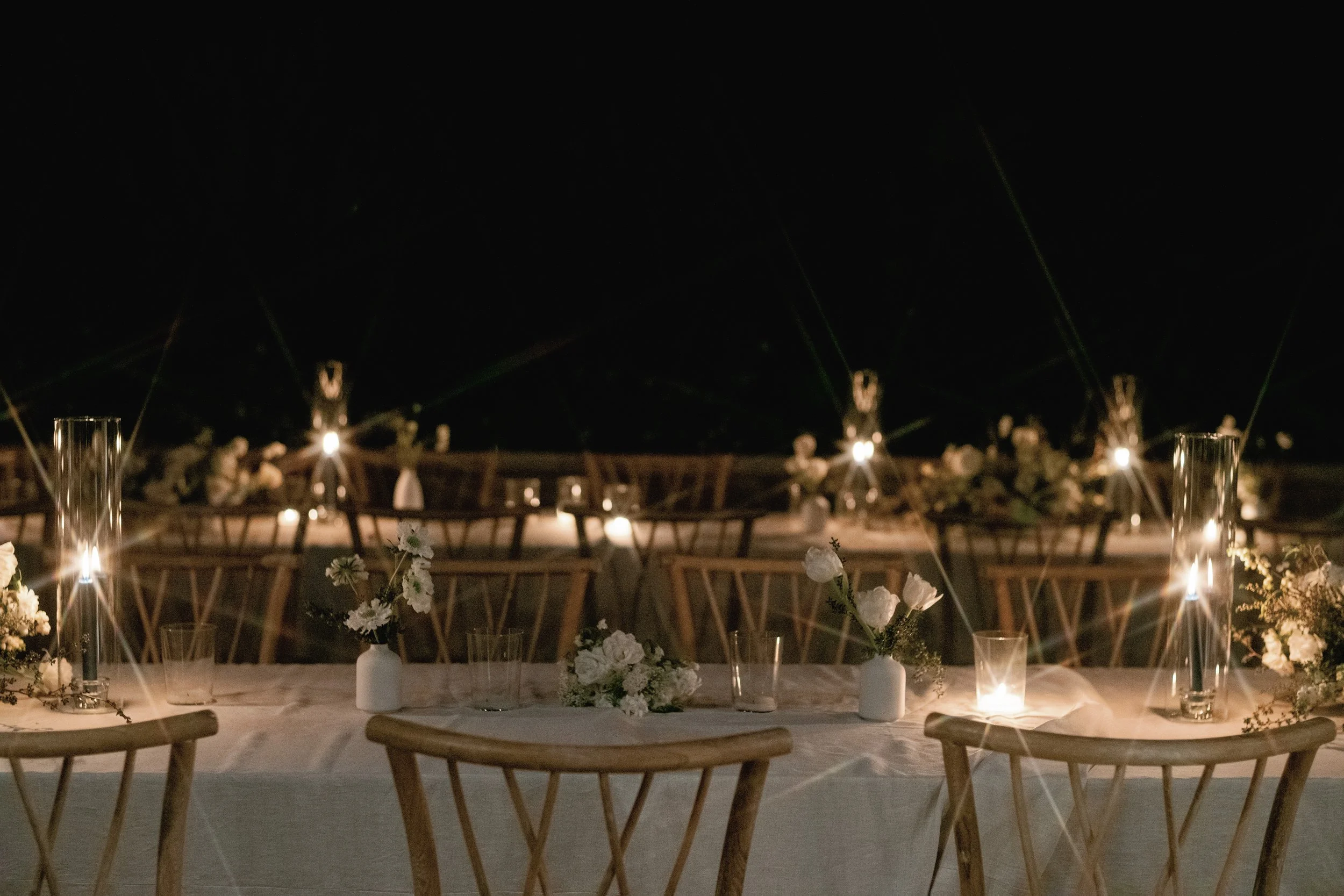 Candlelit outdoor wedding reception in Los Angeles — film wedding photography by Radostina Boseva